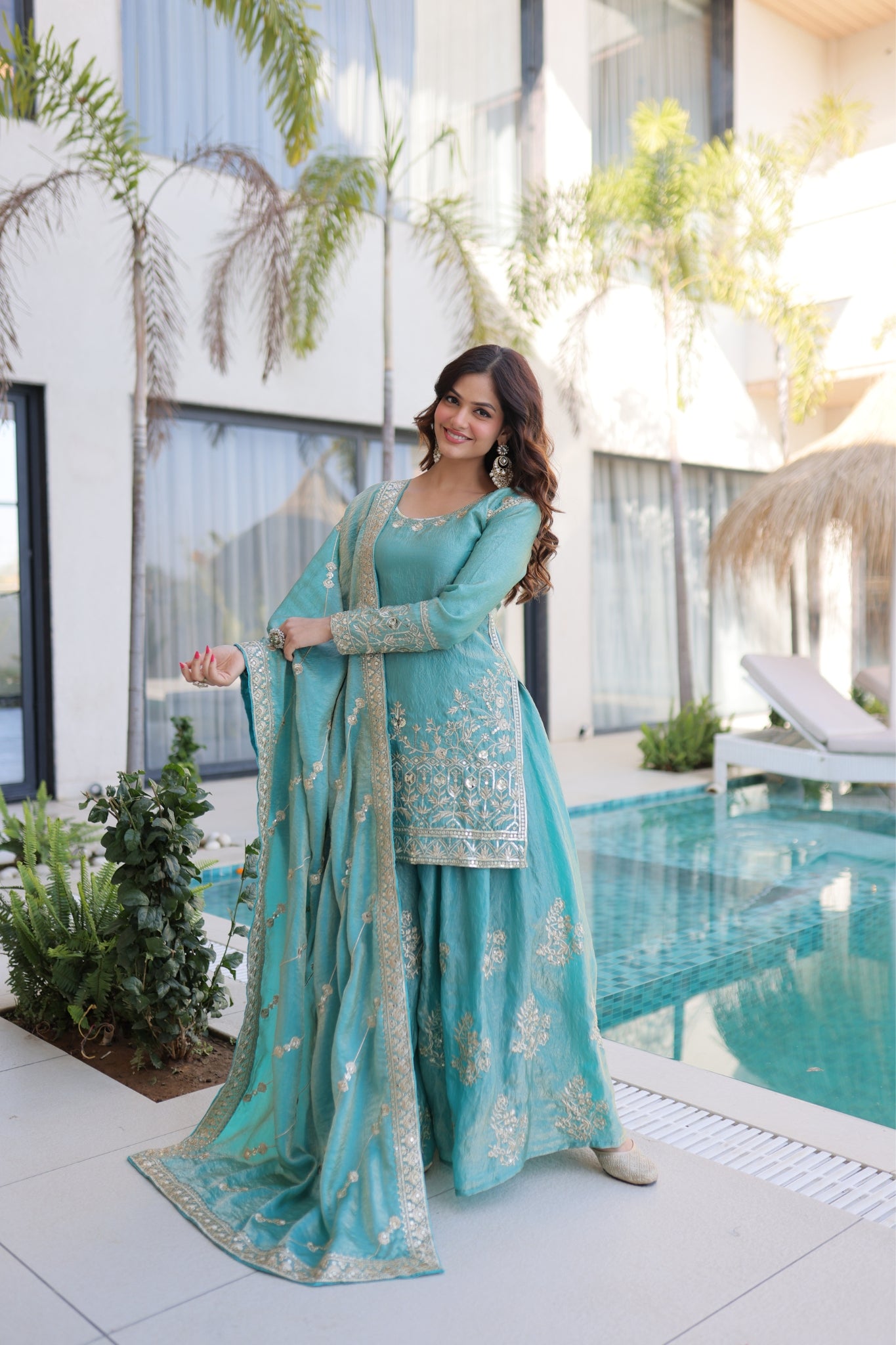 Premium Fendi Crush Designer Zari With Sequins Embroidery Suit Set