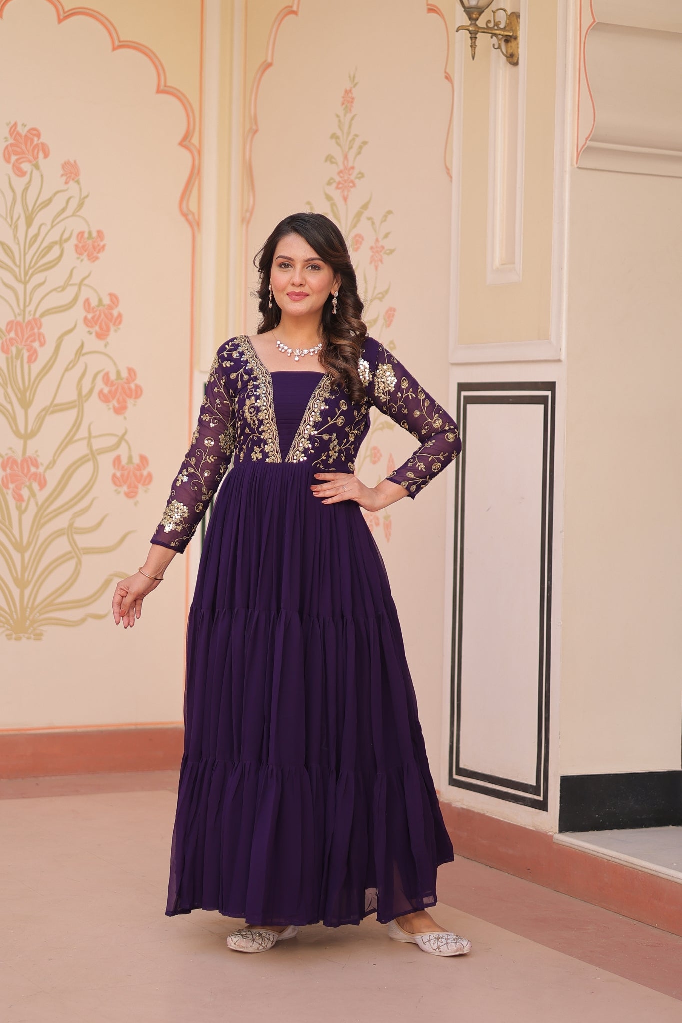 Sequins Zari Embroidered Work Wedding Designer Gown