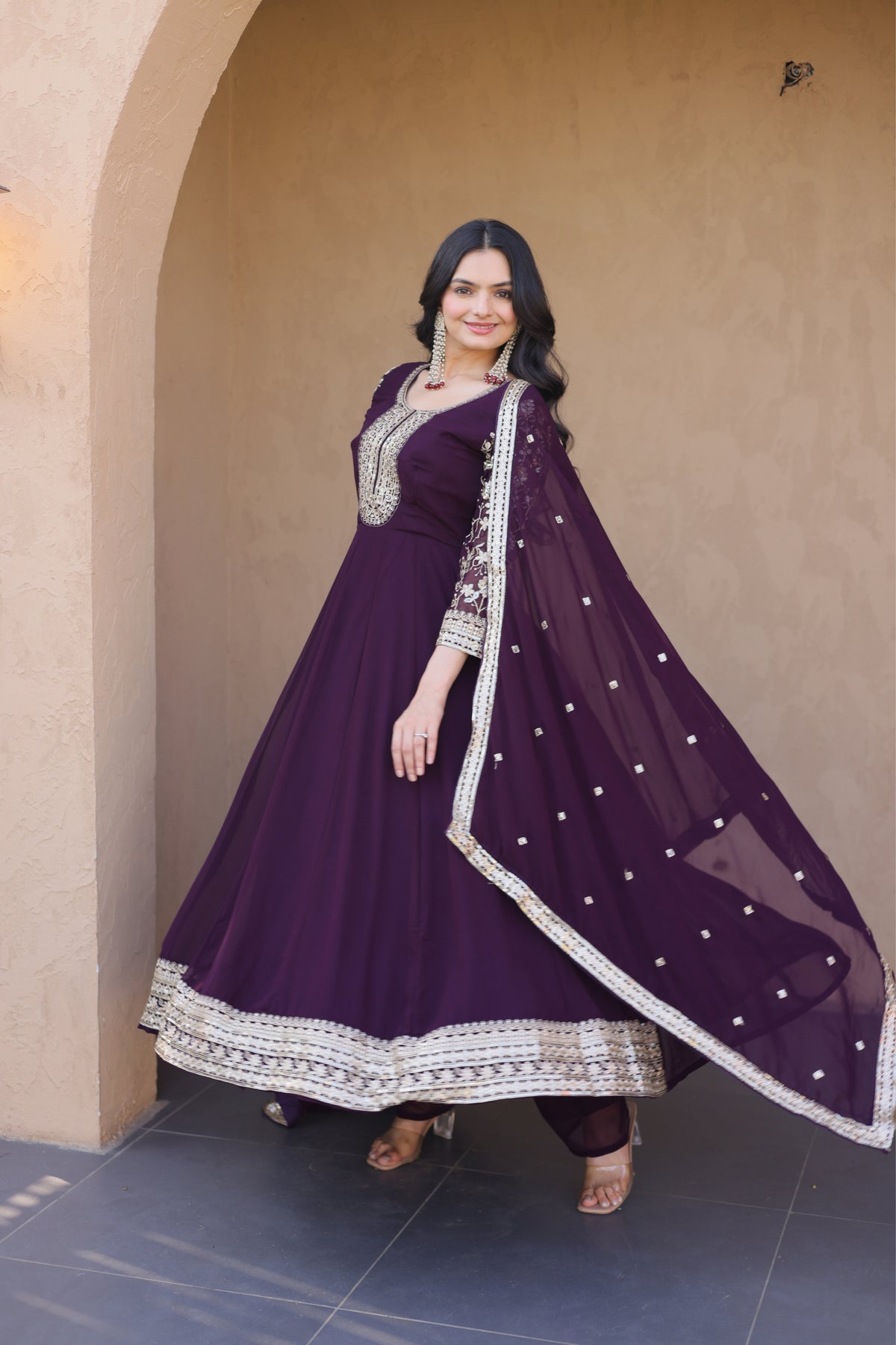Designer Sequins Embroidered Anarkali Gown With Dupatta Set