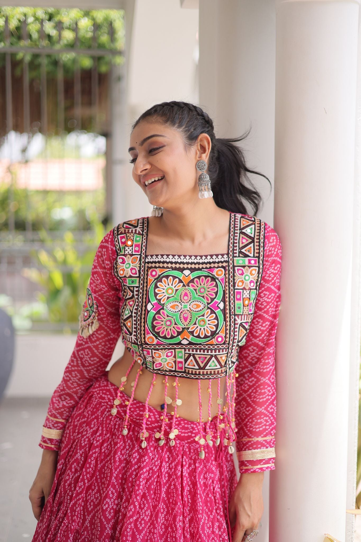 Raasrang Navratri Special Bandhani Print Lehenga Choli for Women with Kutchi Patchwork