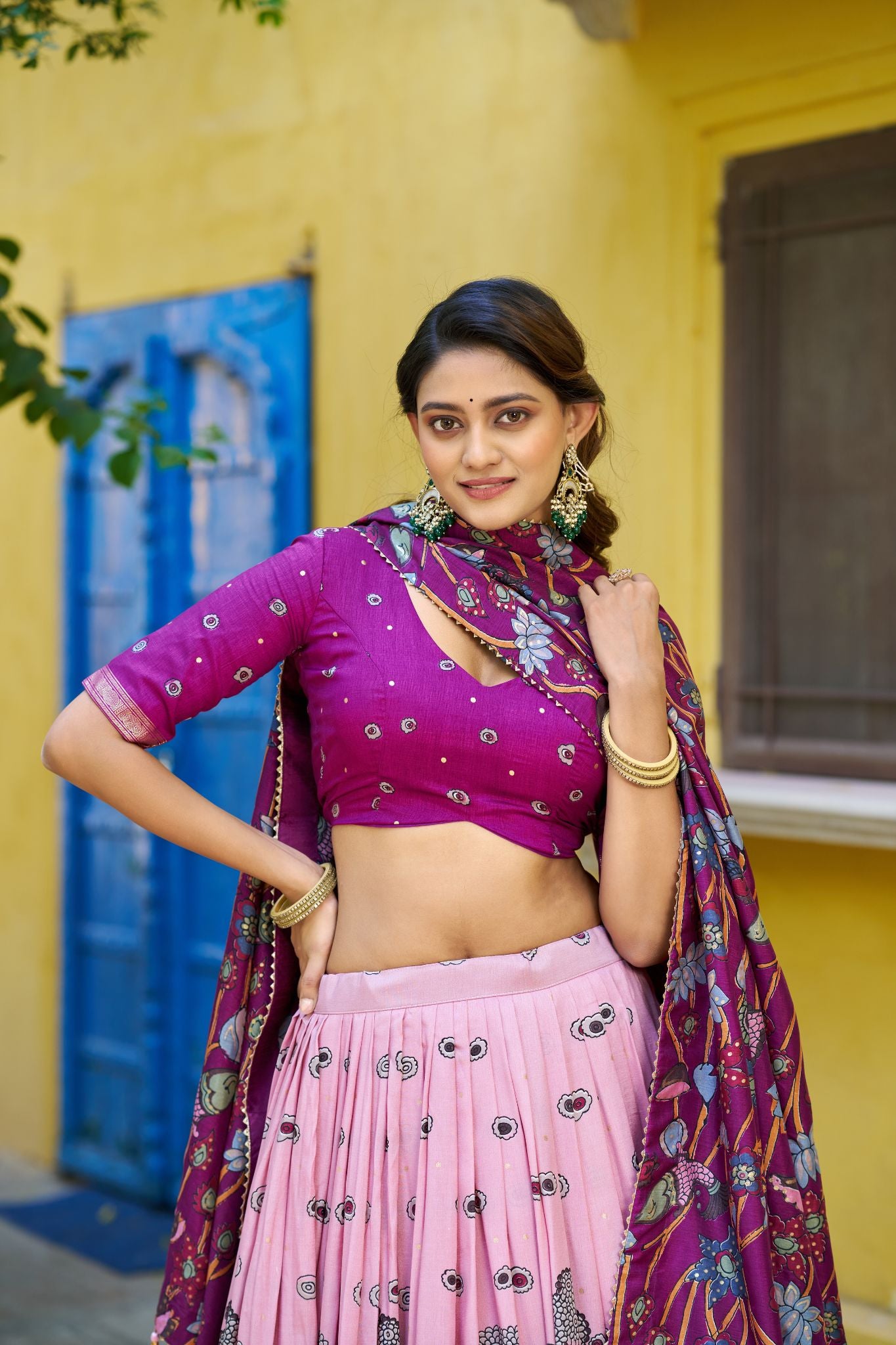 Kalamkari Print With Foil Work Lehenga Choli