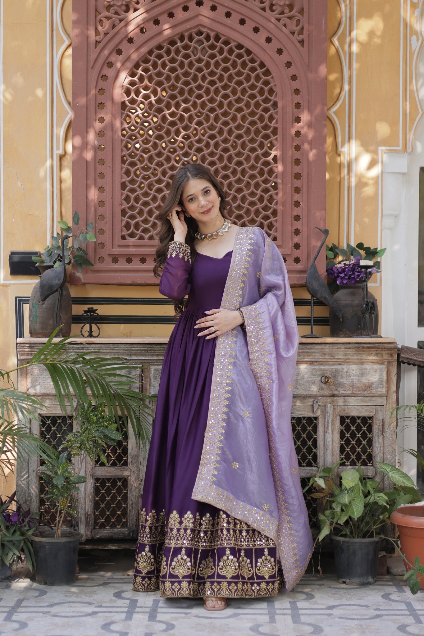 Festive Elegance Georgette Embroidered Zari Sequins Work Wedding Gown With Dupatta Set