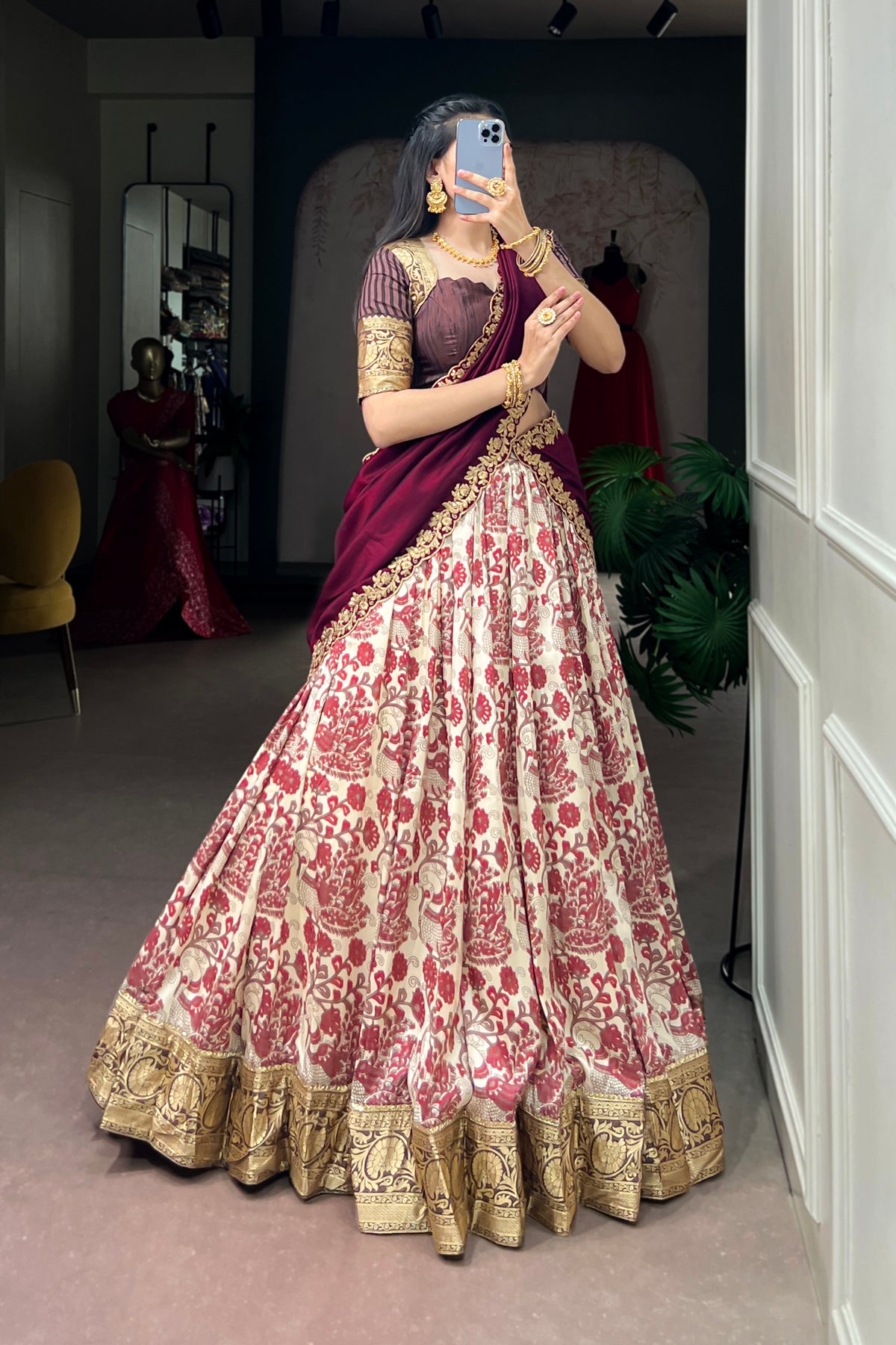 Designer Peacock Floral Print Half Saree Lehenga Choli