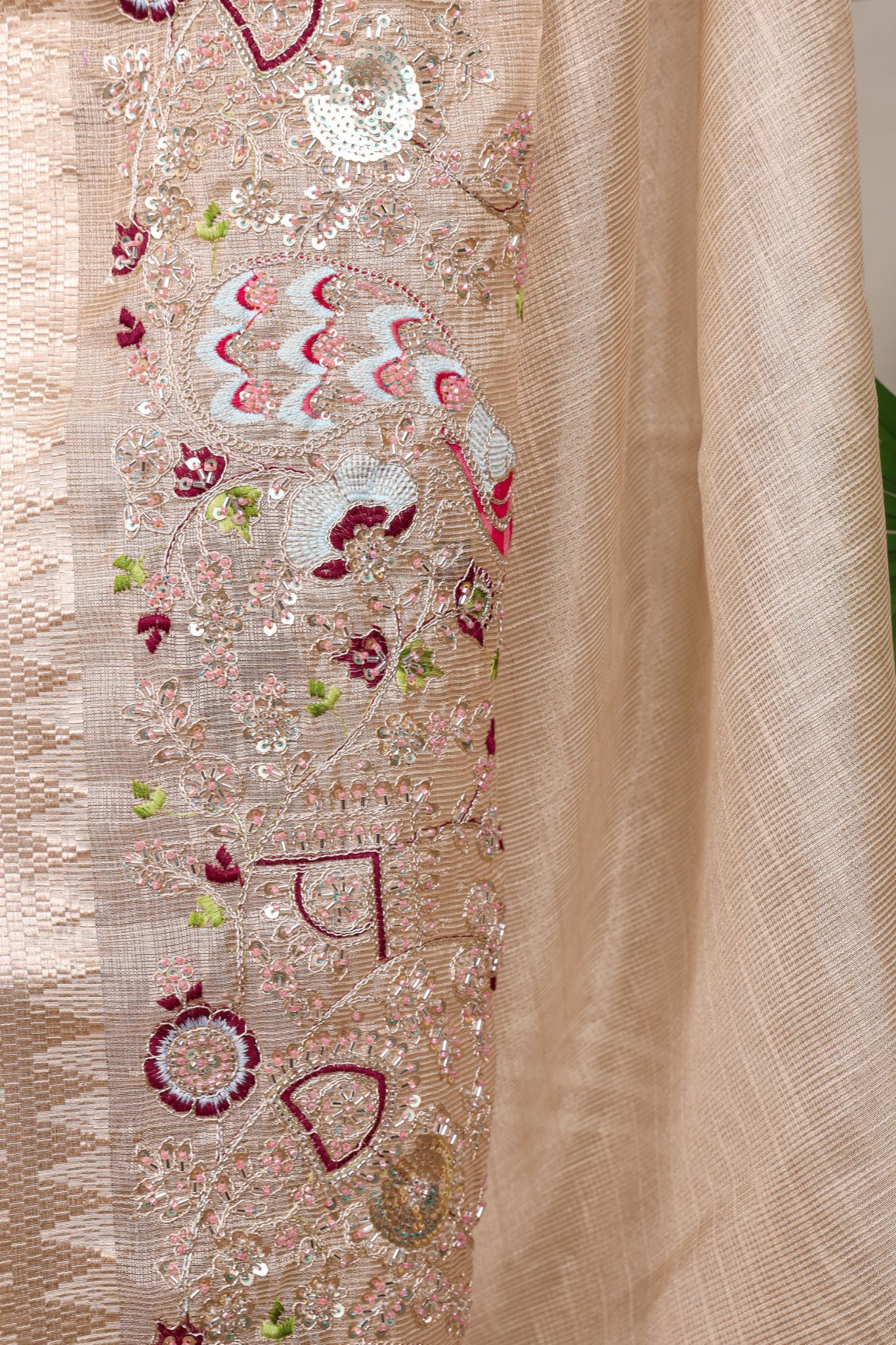Premium Zari Kota Tissue Saree | Embroidery Beads Work Zari Weaving Border