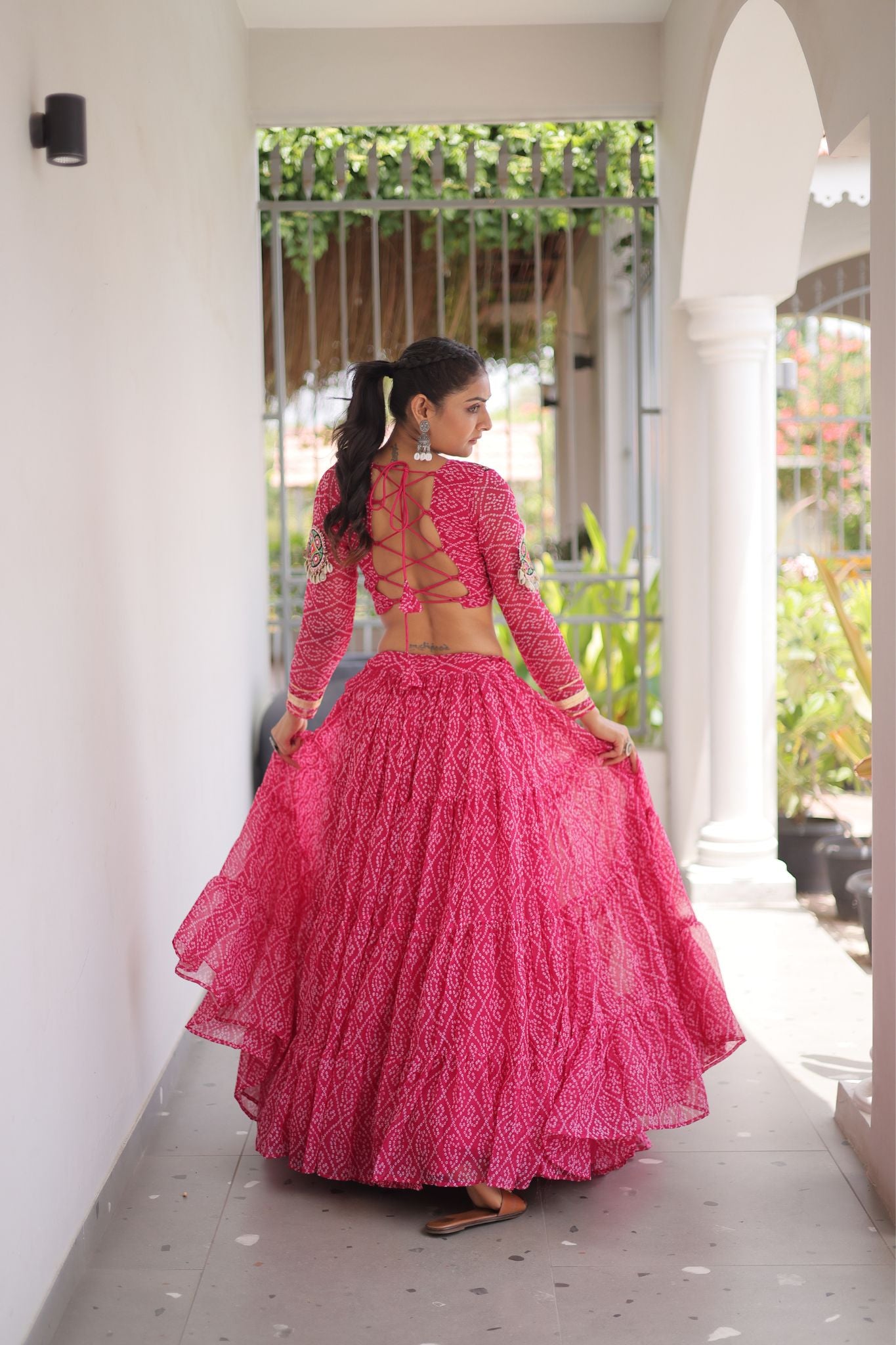 Raasrang Navratri Special Bandhani Print Lehenga Choli for Women with Kutchi Patchwork