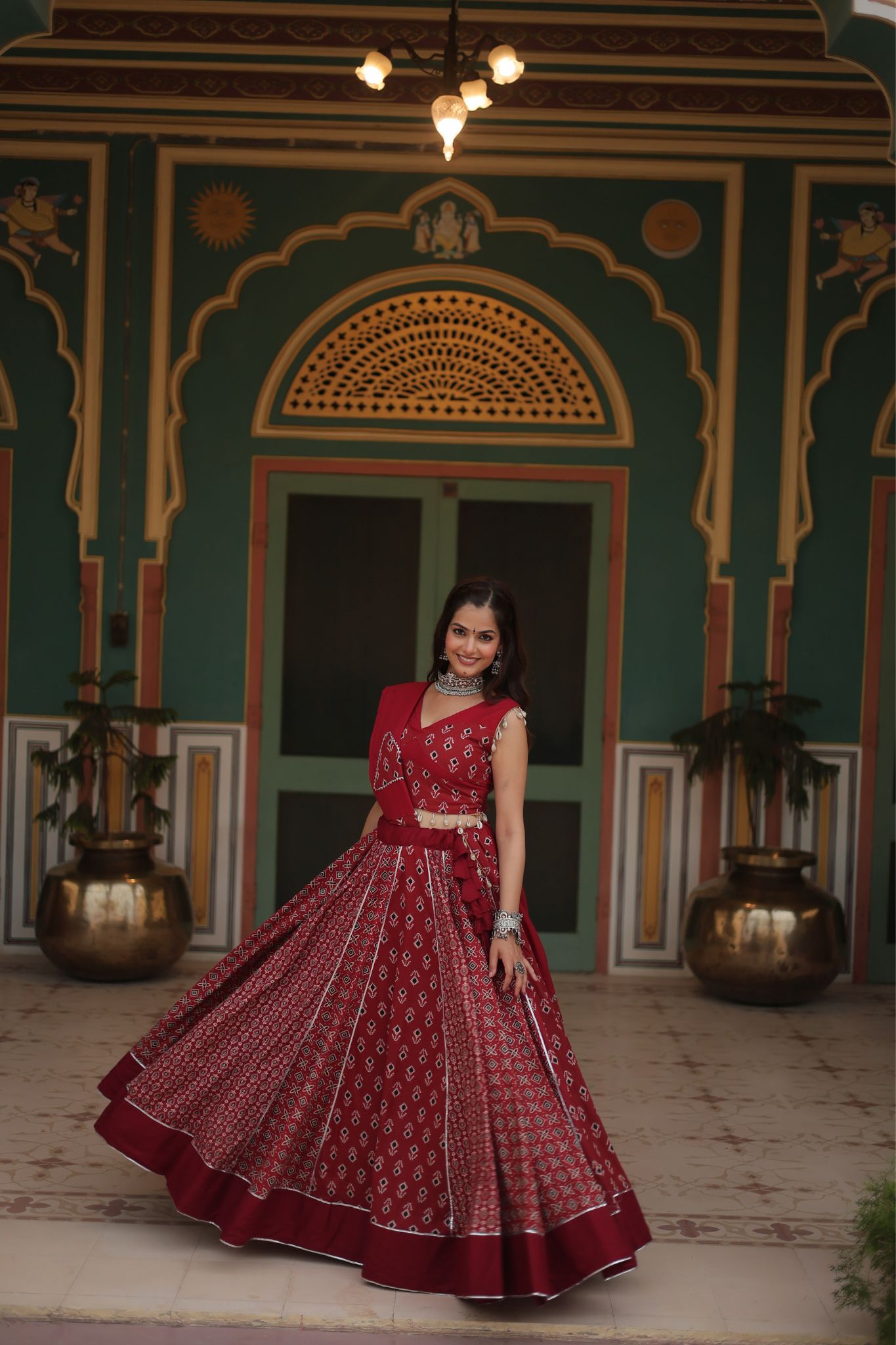 New Readymade Printed Rayon Navratri Lehenga Choli Set