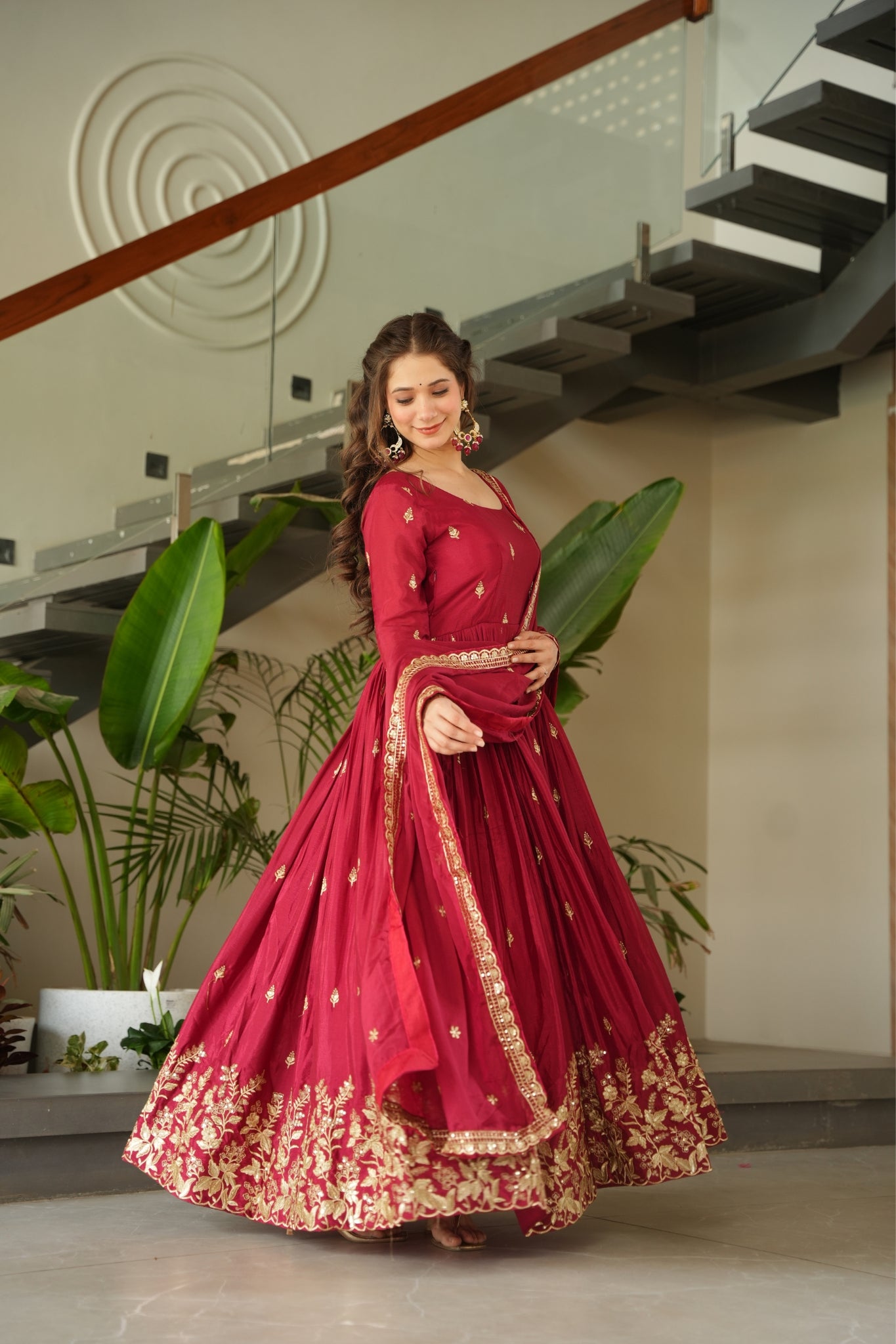 Wedding Designer Embroidered Zari Sequins Work Gown