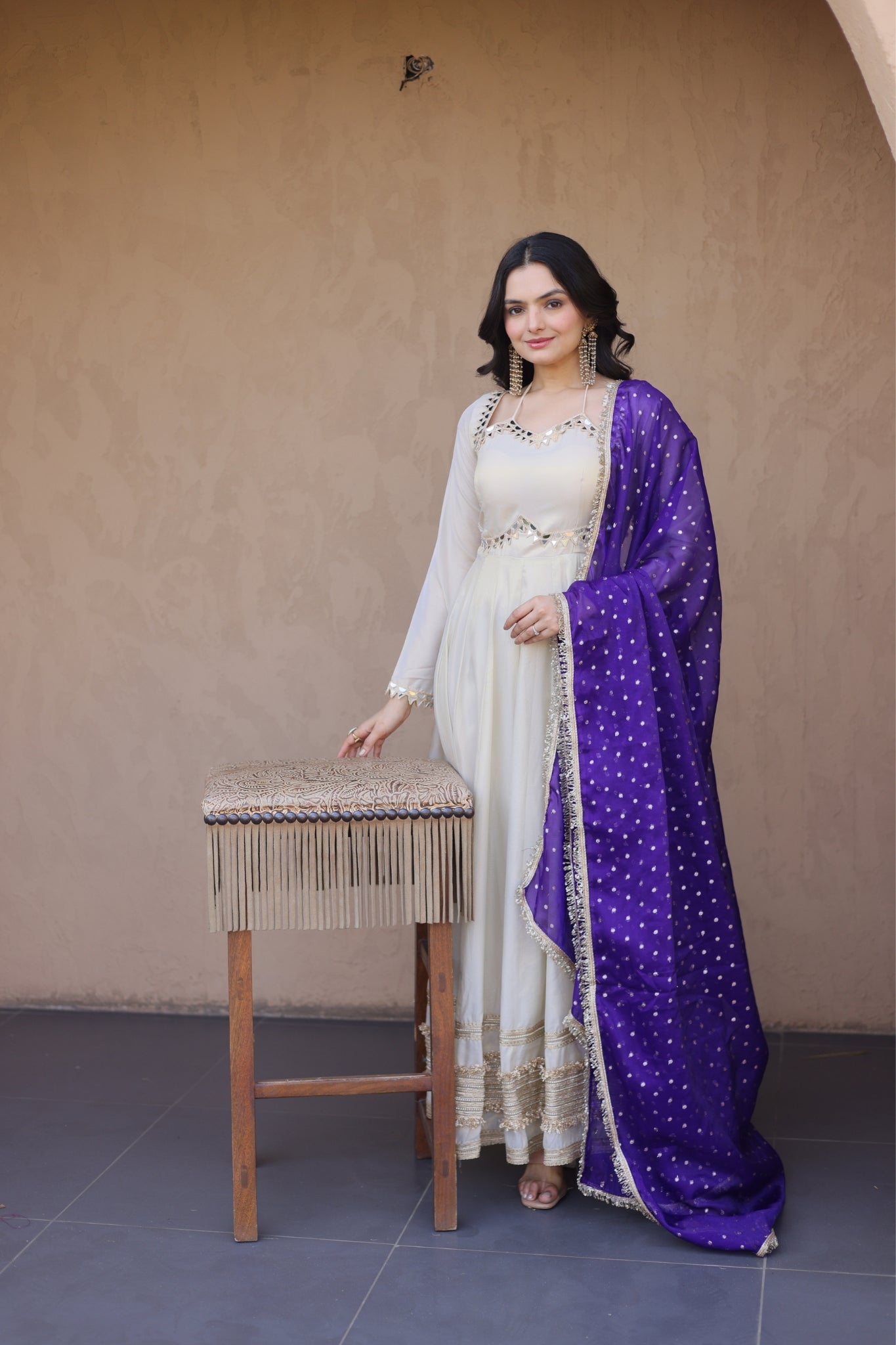 Cosmos Real Mirror Work Designer Embroidered Anarkali Gown With Dupatta