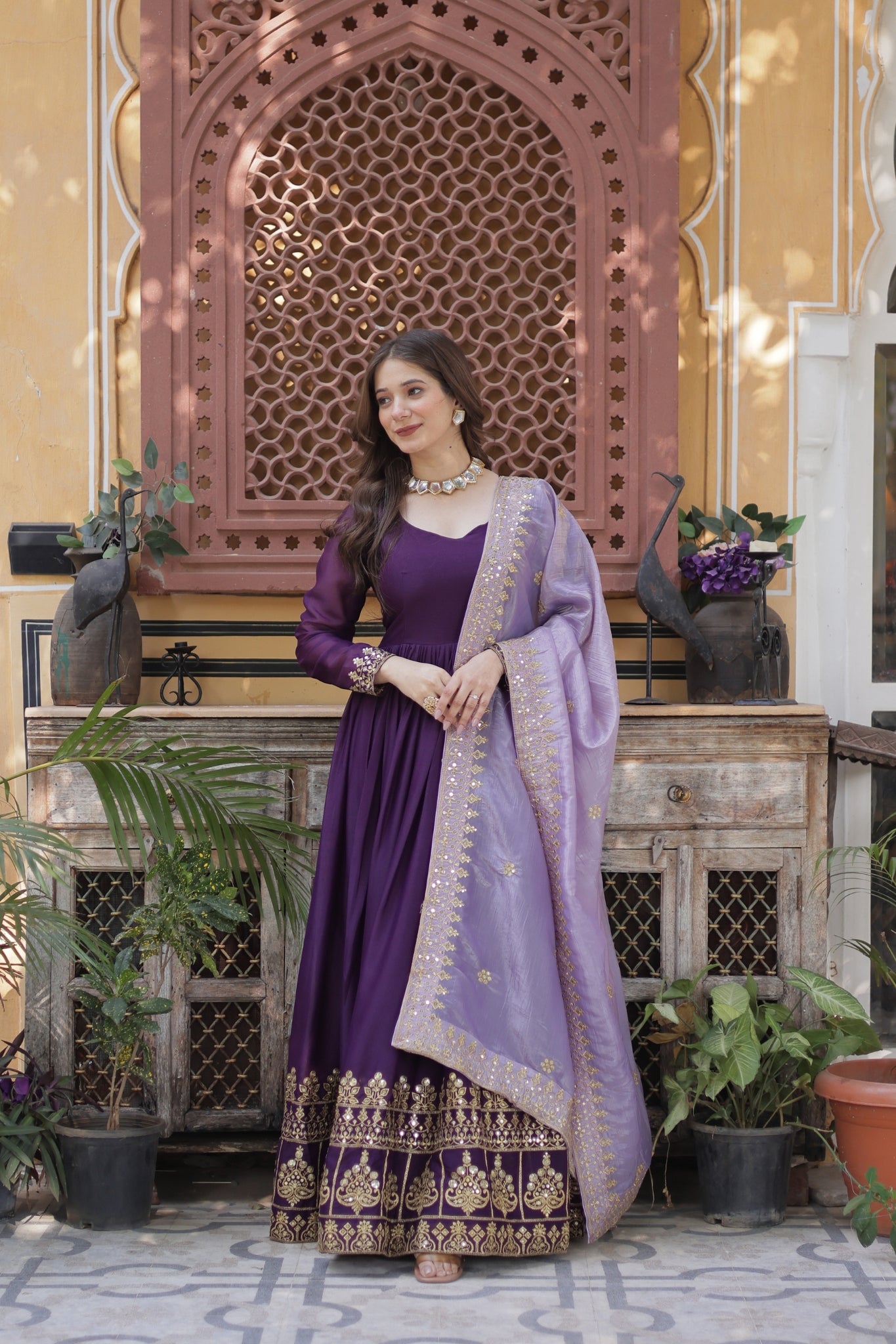 Festive Elegance Georgette Embroidered Zari Sequins Work Wedding Gown With Dupatta Set