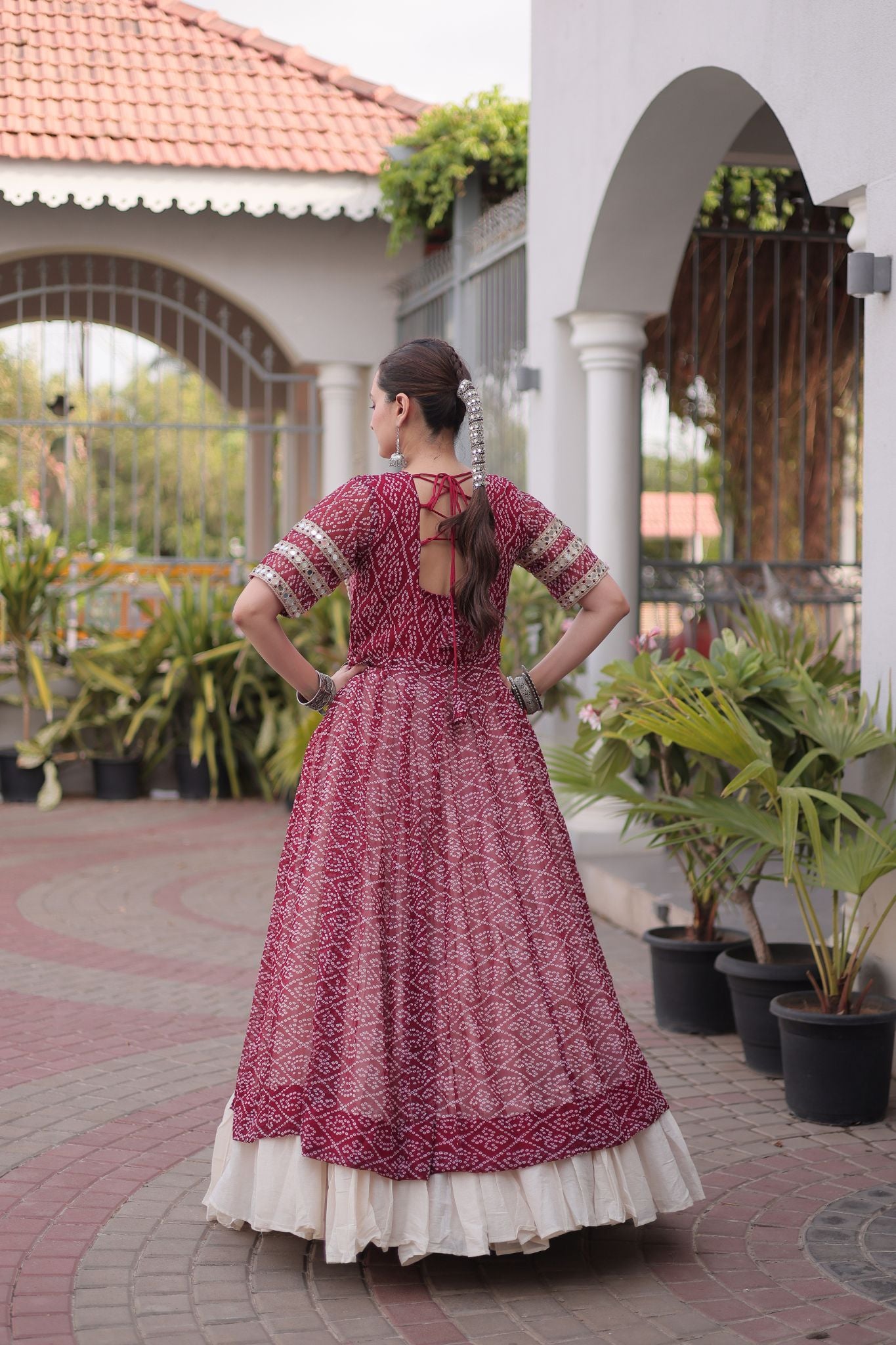 Raasrang Navratri Designer Kora Cotton Lehenga With Kutchi Patchwork Bandhani Print Kurti For Garba & Dandiya