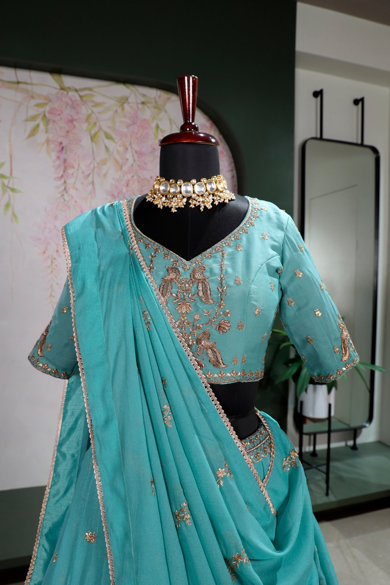 Premium Sky Blue Star Georgette Lehenga Choli Set For Women