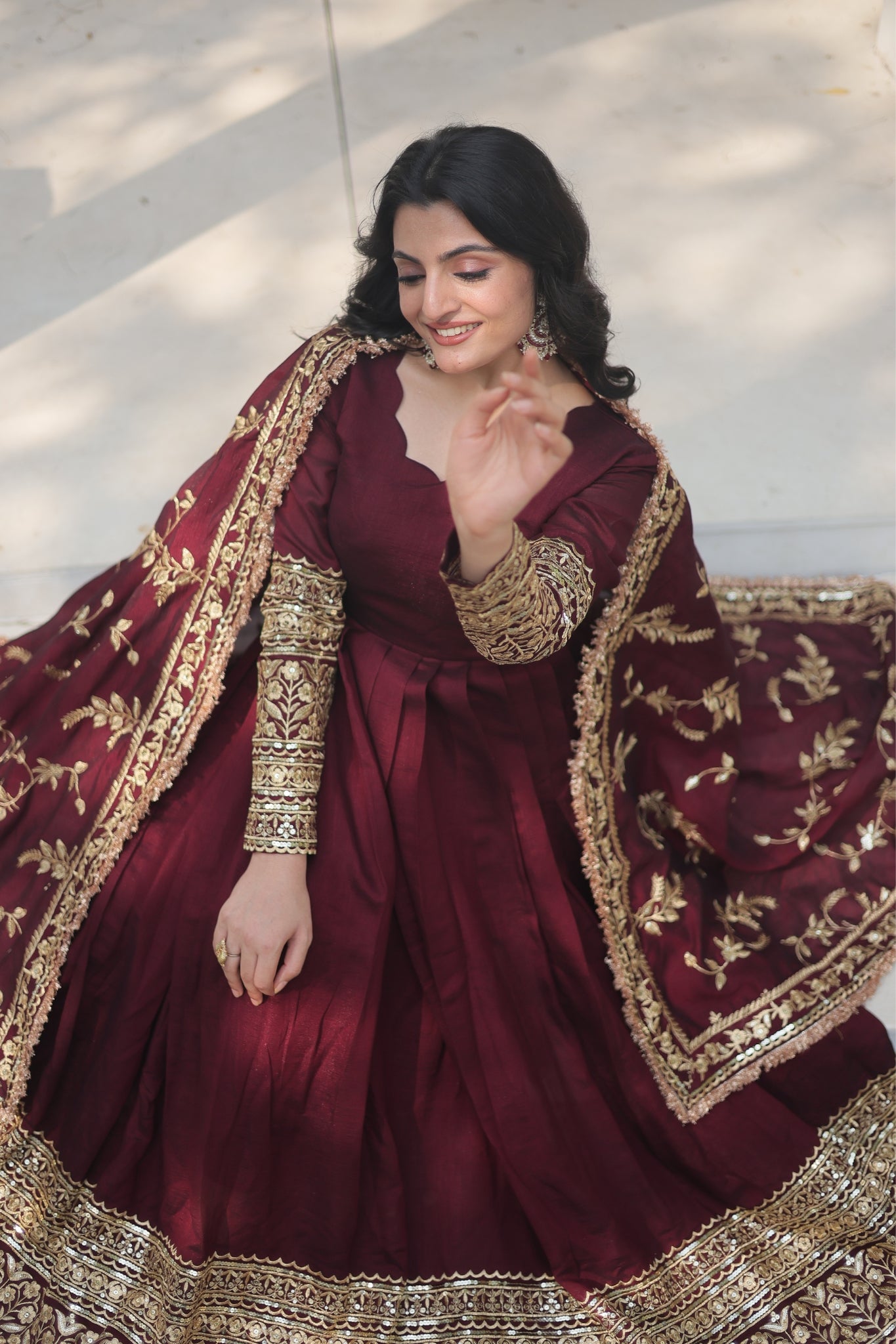 Stunning Premium Dark Maroon Anarkali Set