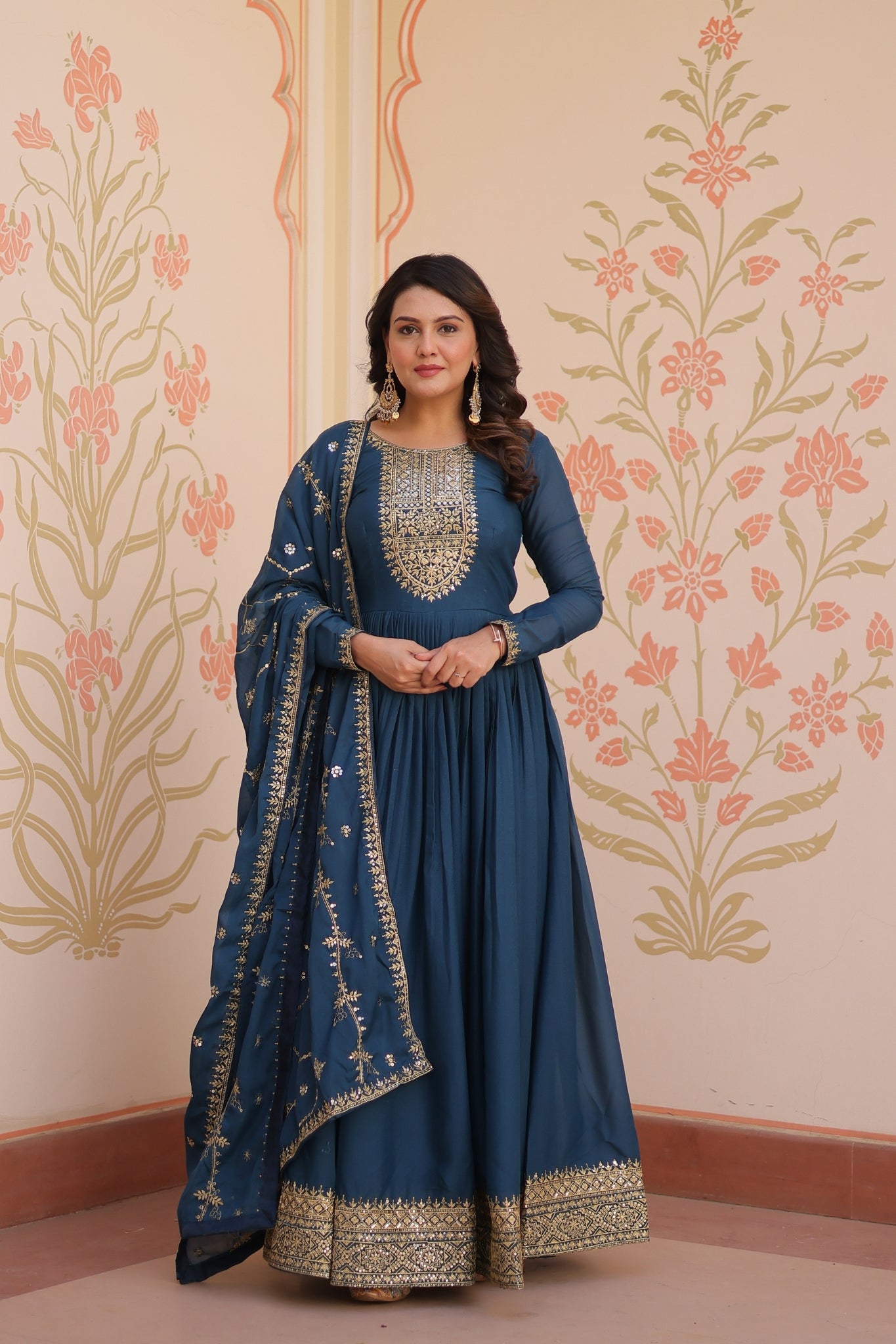Designer Gown With Zari Sequins Elegance
