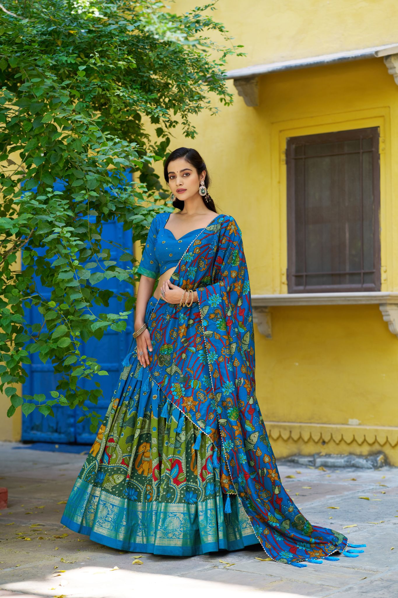 Kalamkari Print With Foil Work Lehenga Choli