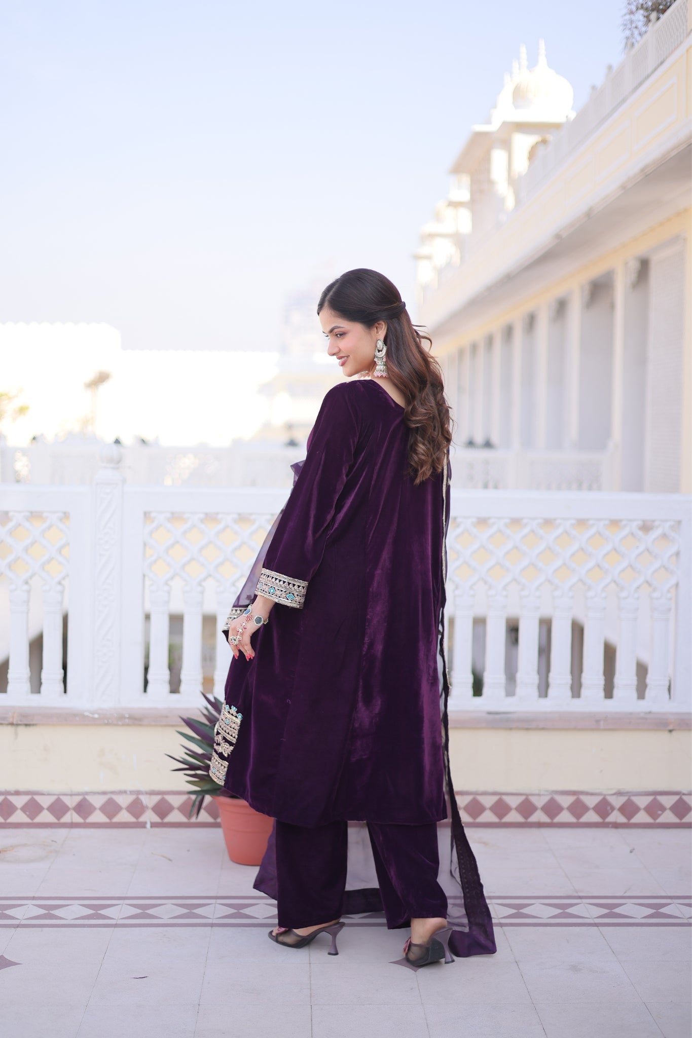 Designer Velvet Kurta Suit With Rich Zari And Thread Embroidery