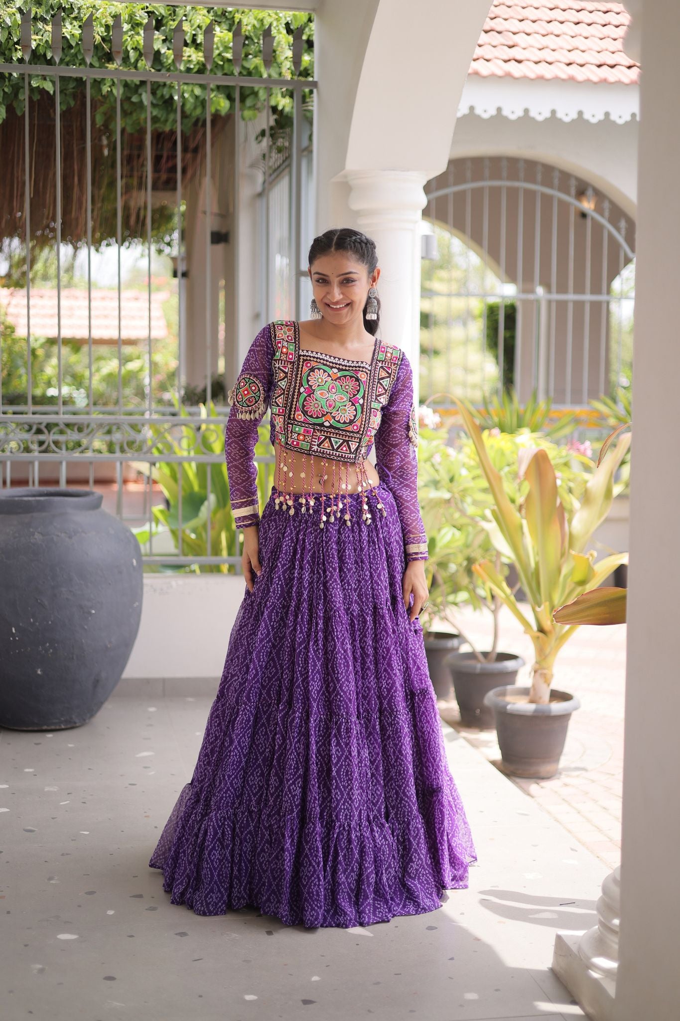 Raasrang Navratri Special Bandhani Print Lehenga Choli for Women with Kutchi Patchwork