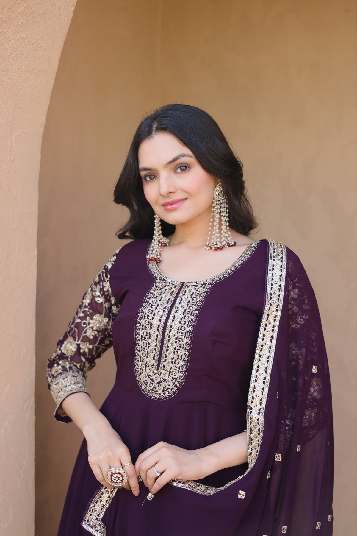 Designer Sequins Embroidered Anarkali Gown With Dupatta Set