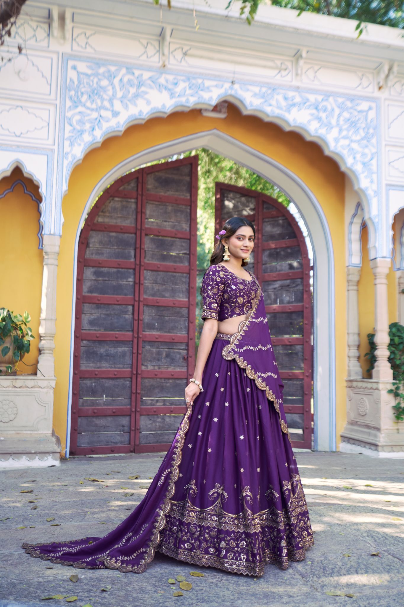 Royal Purple Star Georgette Lehenga Choli Set For Women