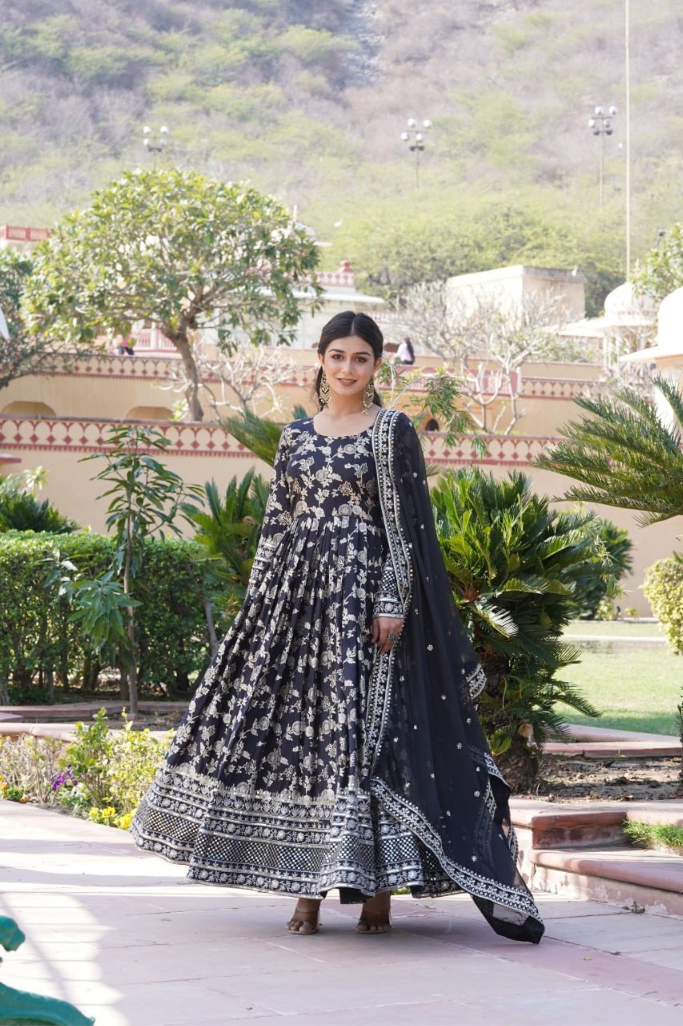 Jacquard With Sequins Embroidered Work Gown & Dupatta Set