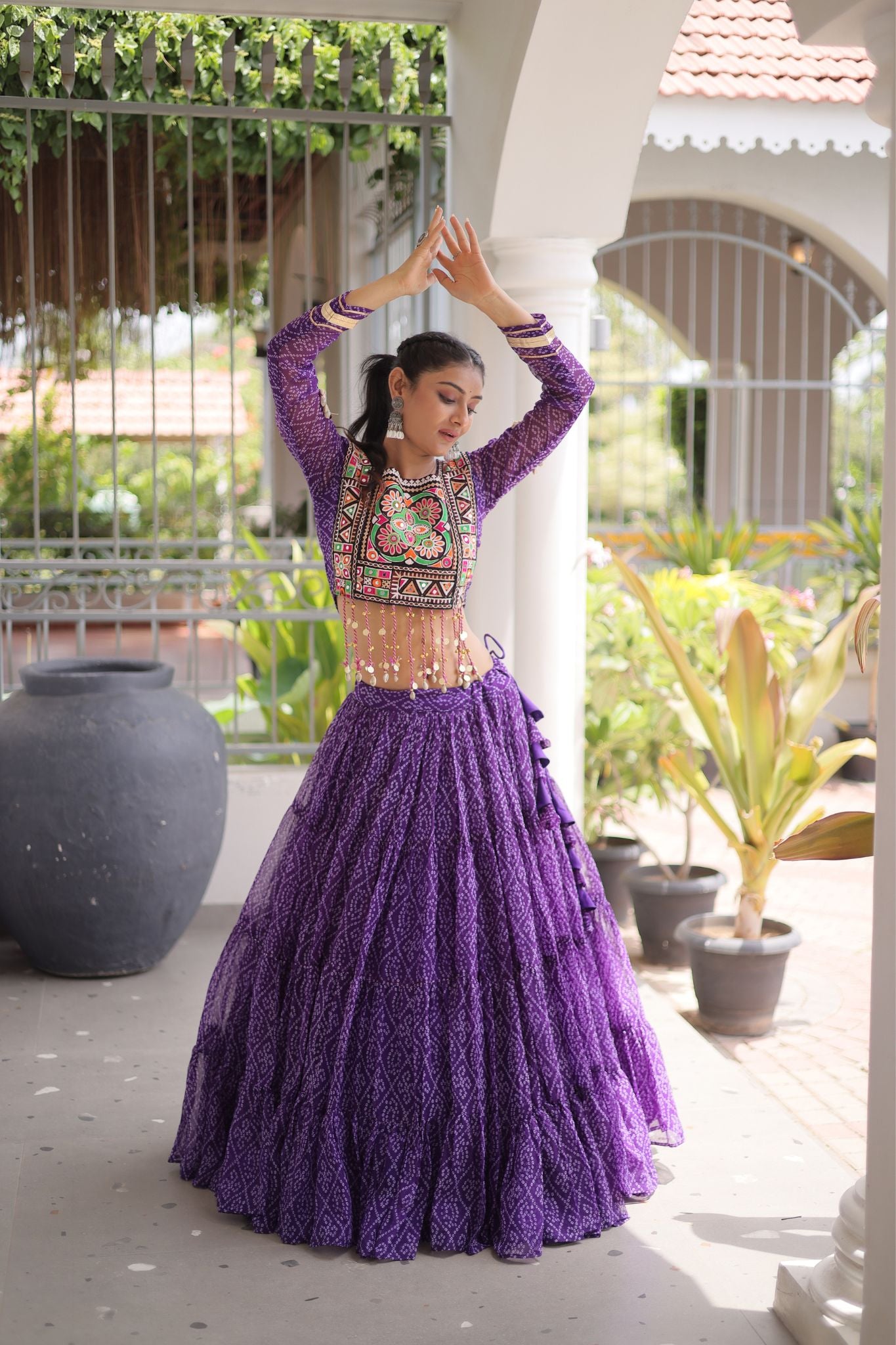 Raasrang Navratri Special Bandhani Print Lehenga Choli for Women with Kutchi Patchwork