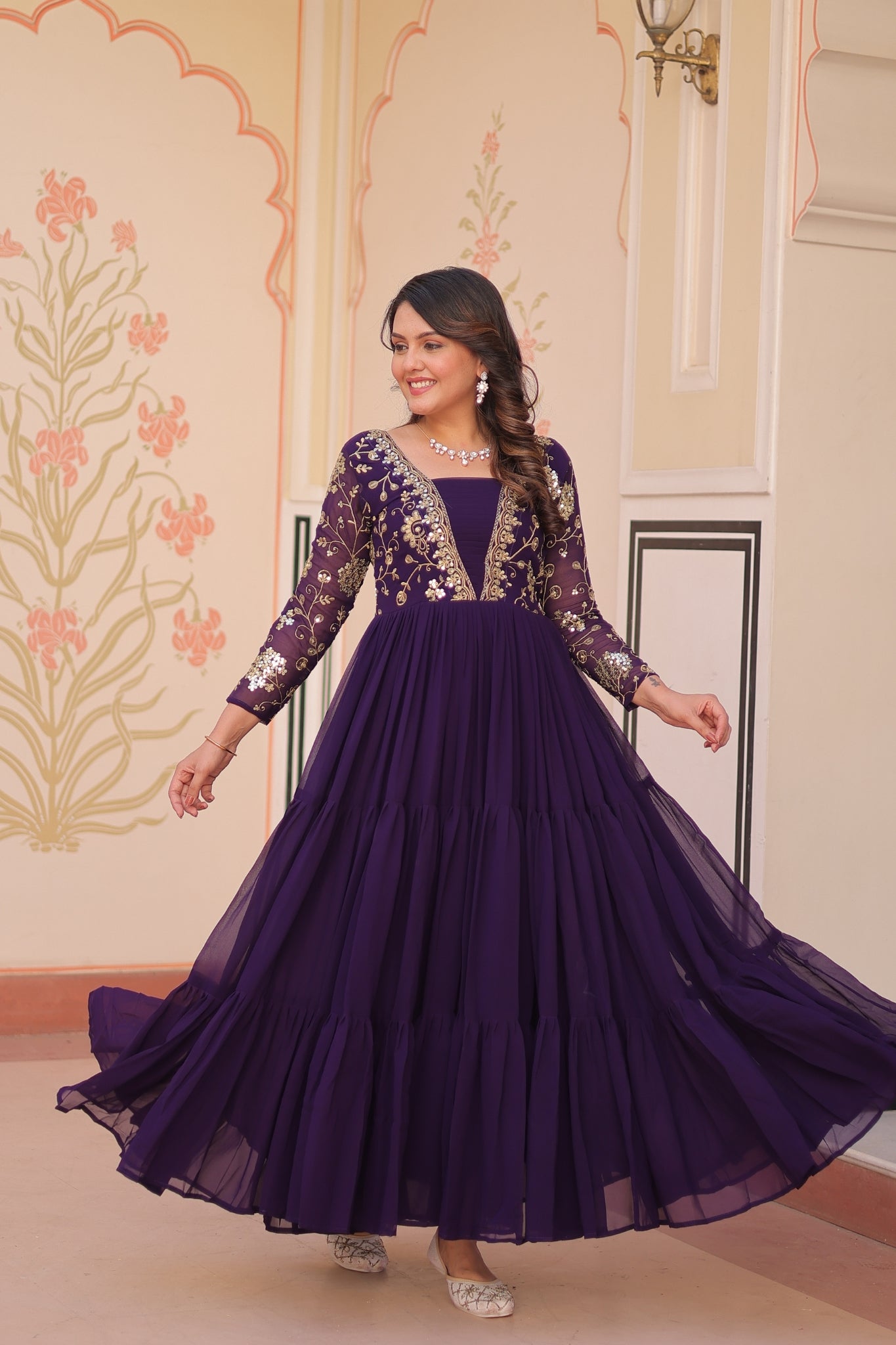 Sequins Zari Embroidered Work Wedding Designer Gown