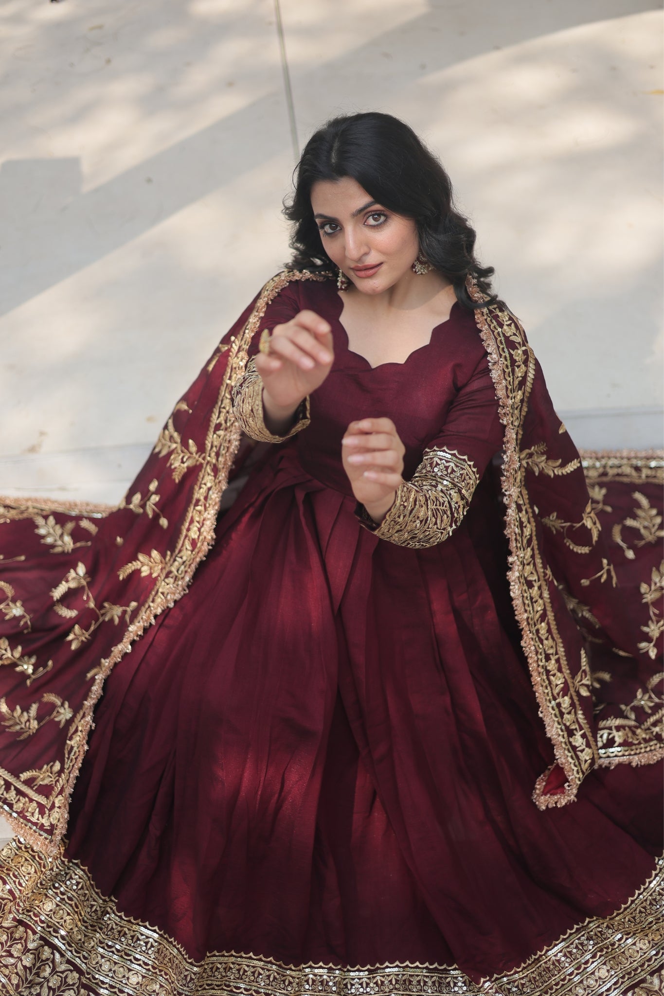 Stunning Premium Dark Maroon Anarkali Set