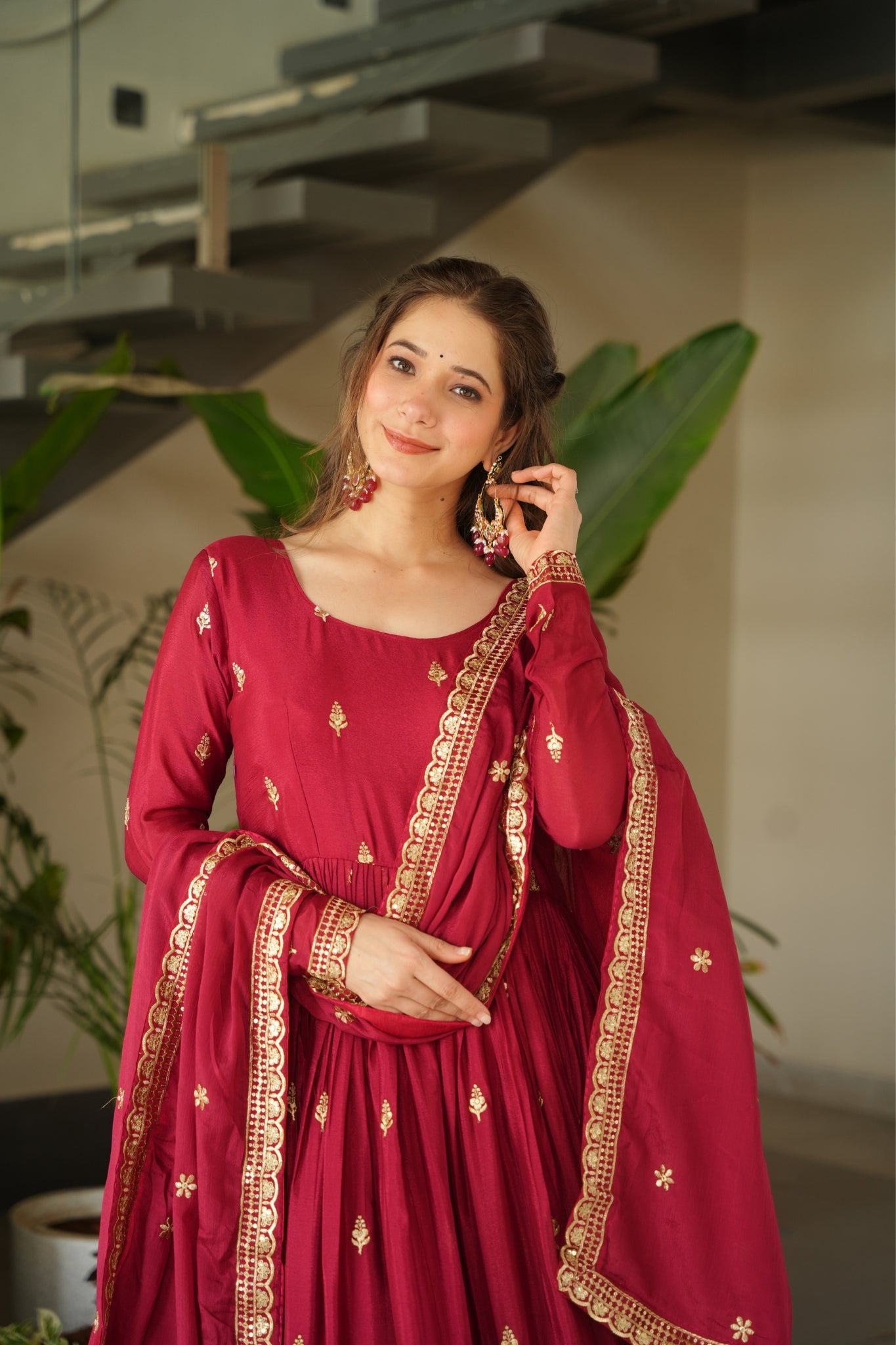 Wedding Designer Embroidered Zari Sequins Work Gown