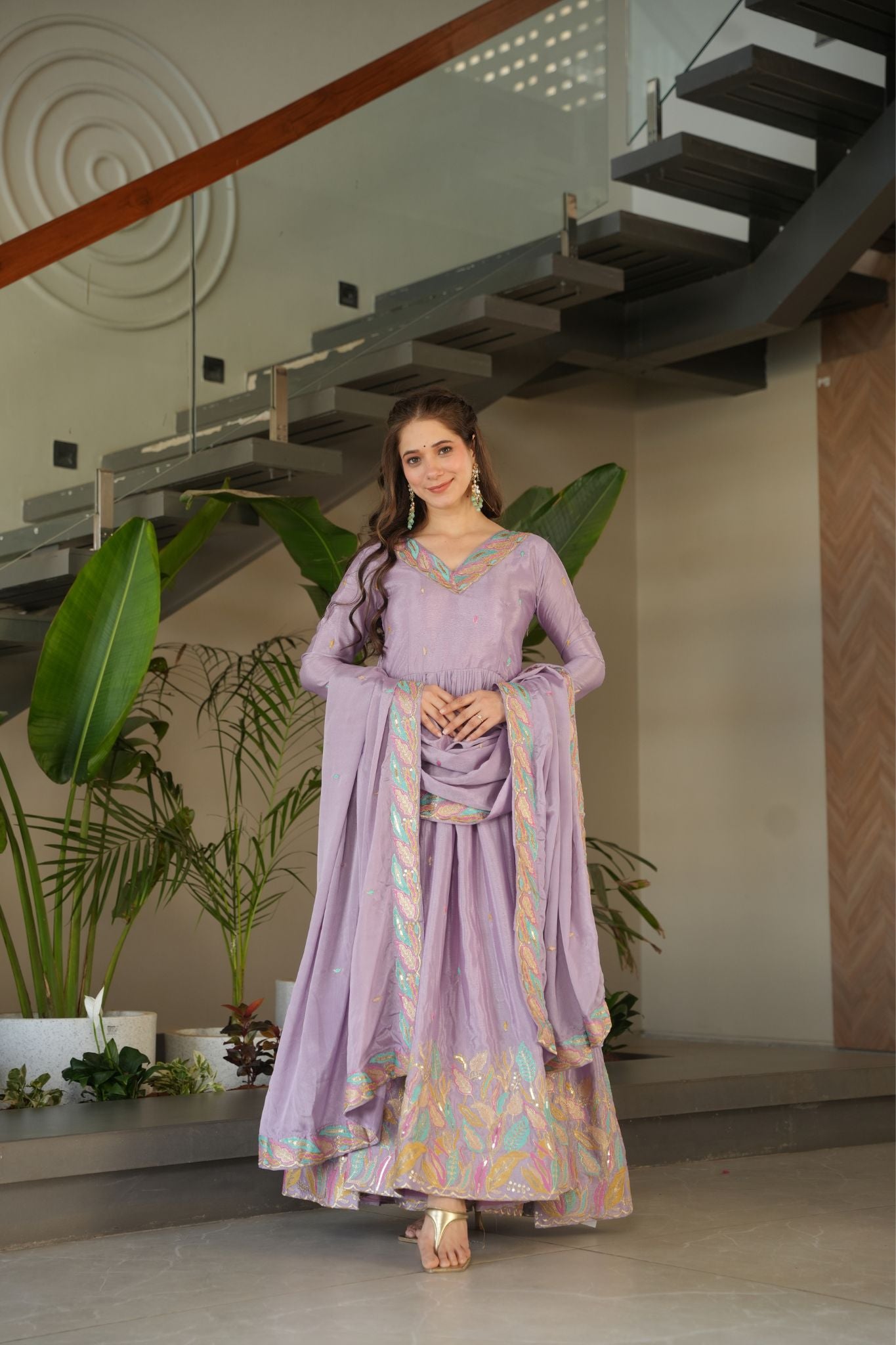 Premium Multi Thread Embroidered Work Stylish Gown With Dupatta Set