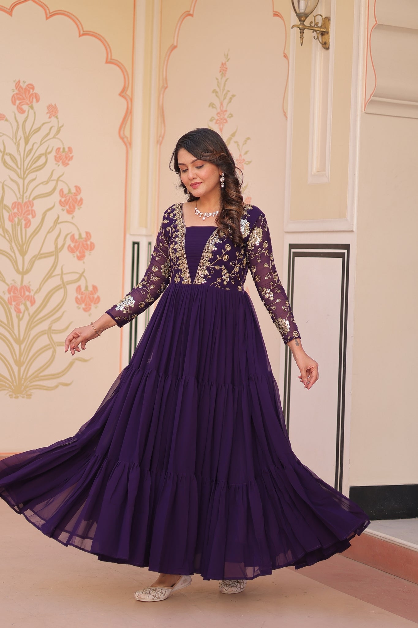 Sequins Zari Embroidered Work Wedding Designer Gown