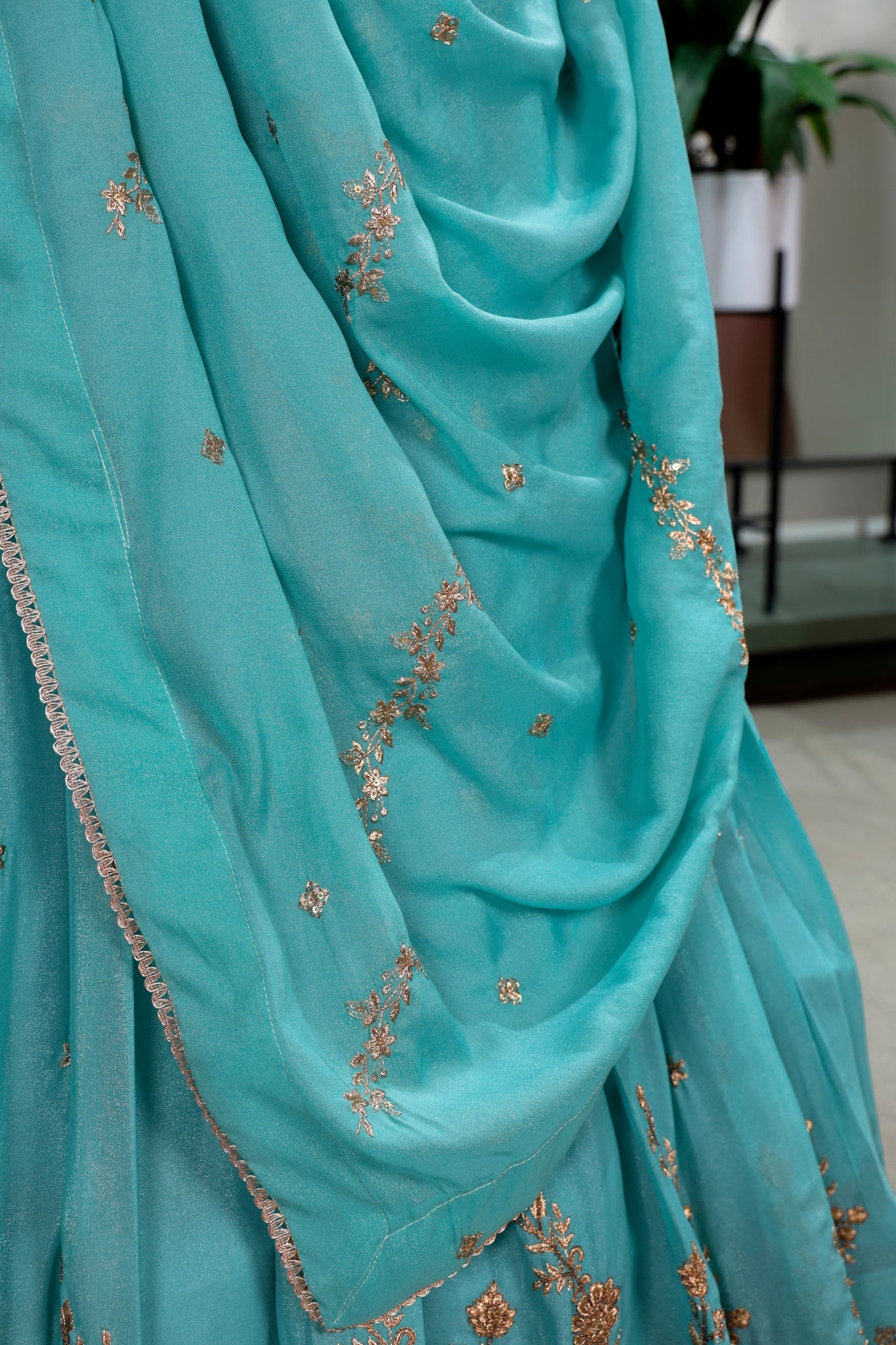 Premium Sky Blue Star Georgette Lehenga Choli Set For Women