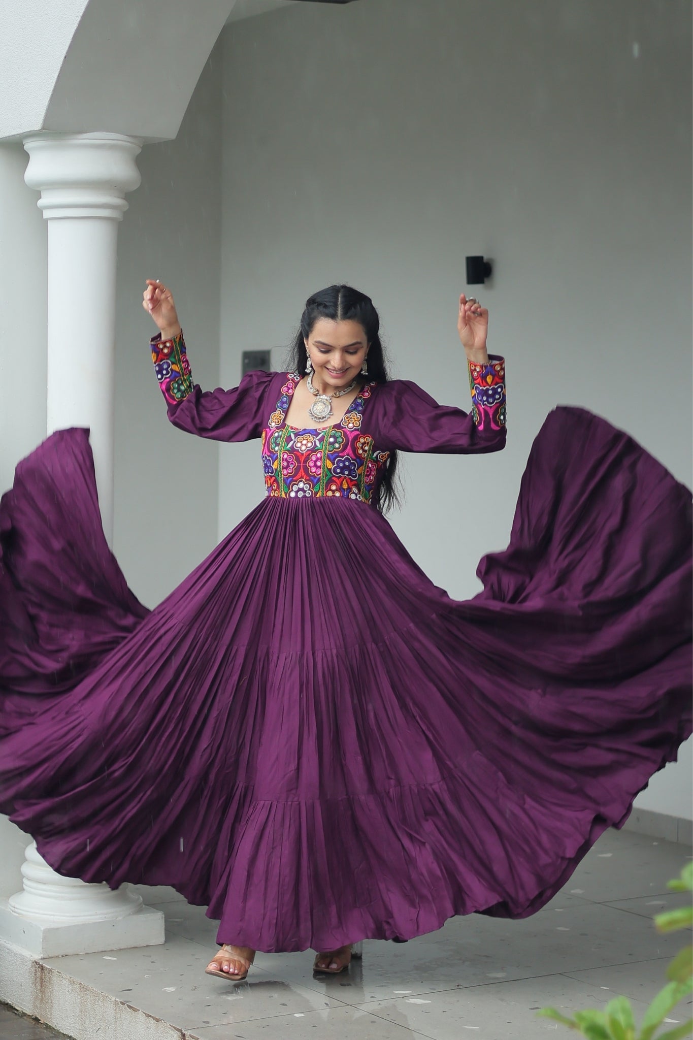 Stunning Navratri Designer Rayon With Gamthi Work Traditional Gown