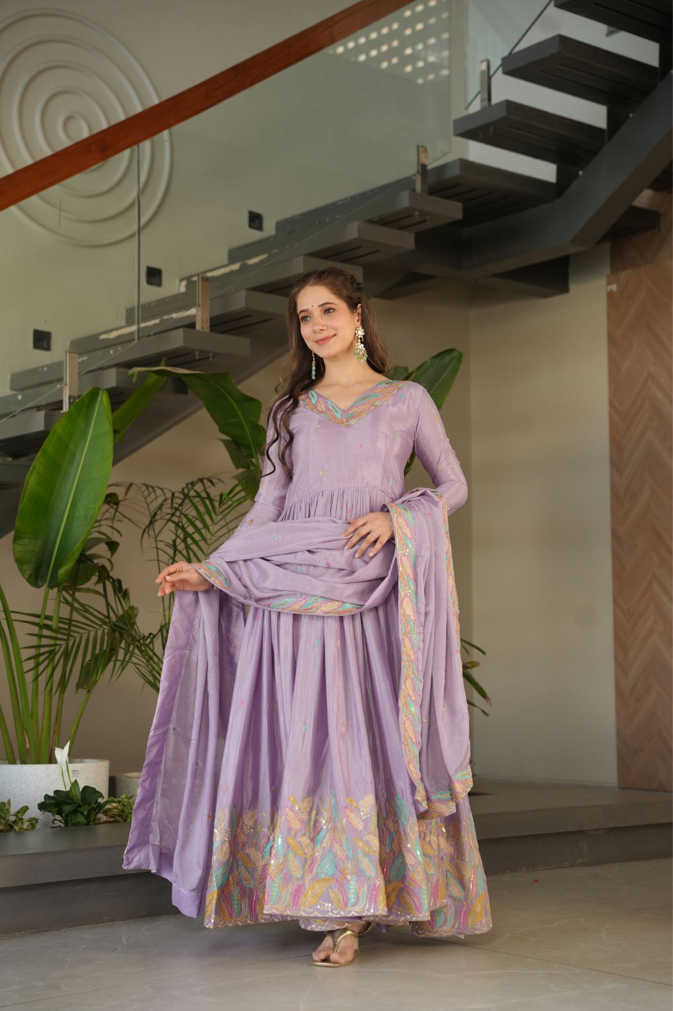 Premium Multi Thread Embroidered Work Stylish Gown With Dupatta Set