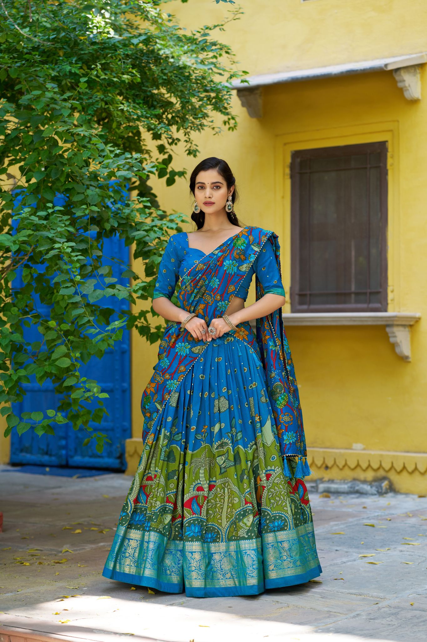 Kalamkari Print With Foil Work Lehenga Choli