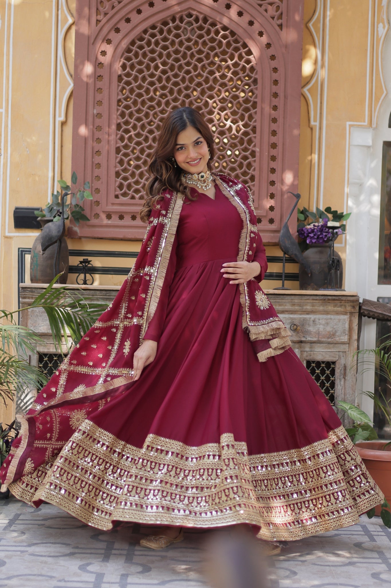 Georgette Embroidered Sequins Work Stunning Wedding Gown