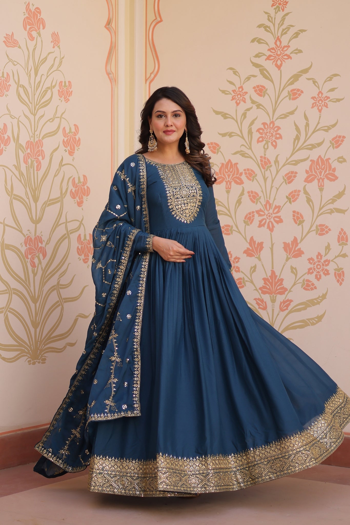 Designer Gown With Zari Sequins Elegance