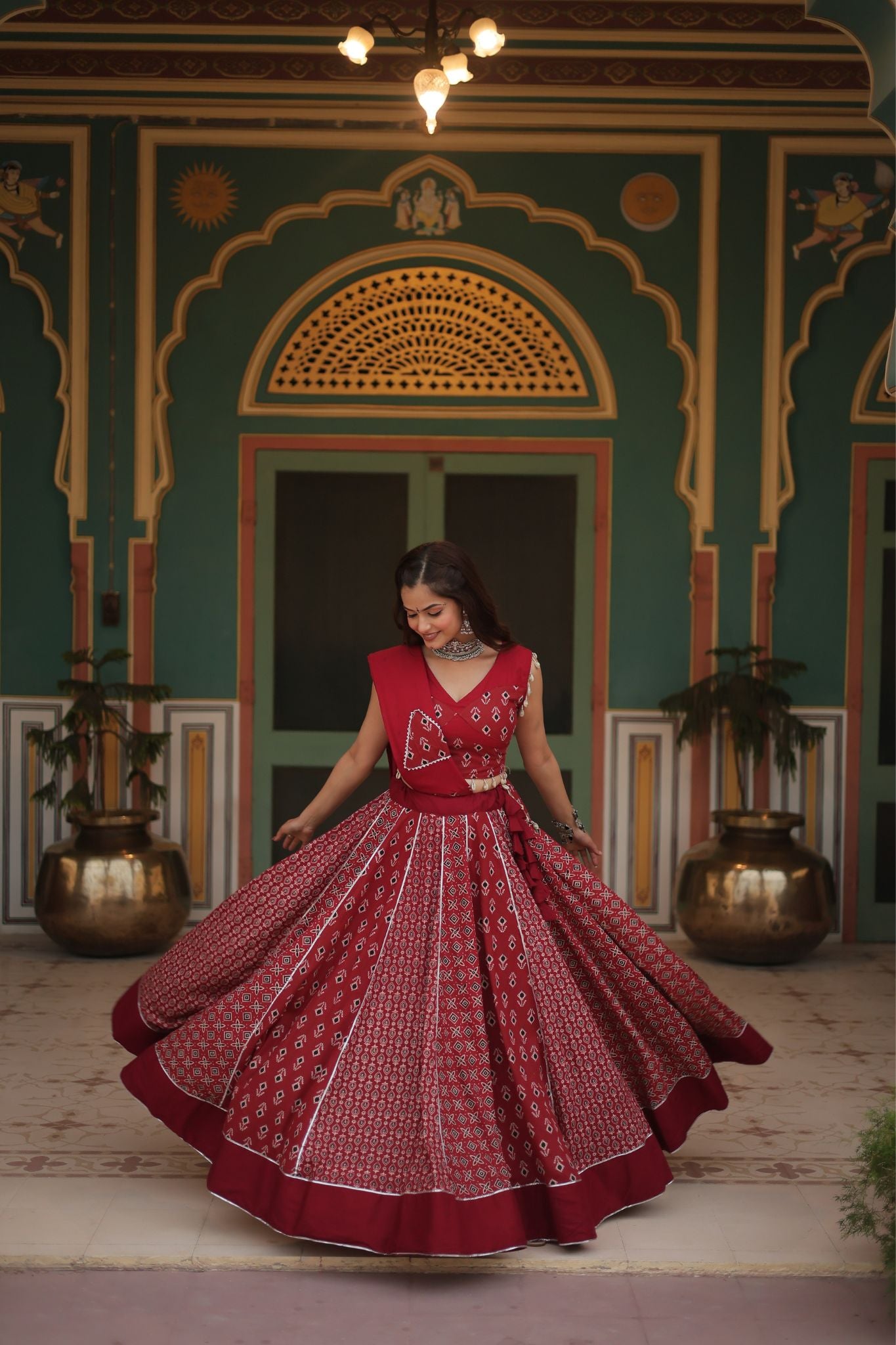 New Readymade Printed Rayon Navratri Lehenga Choli Set