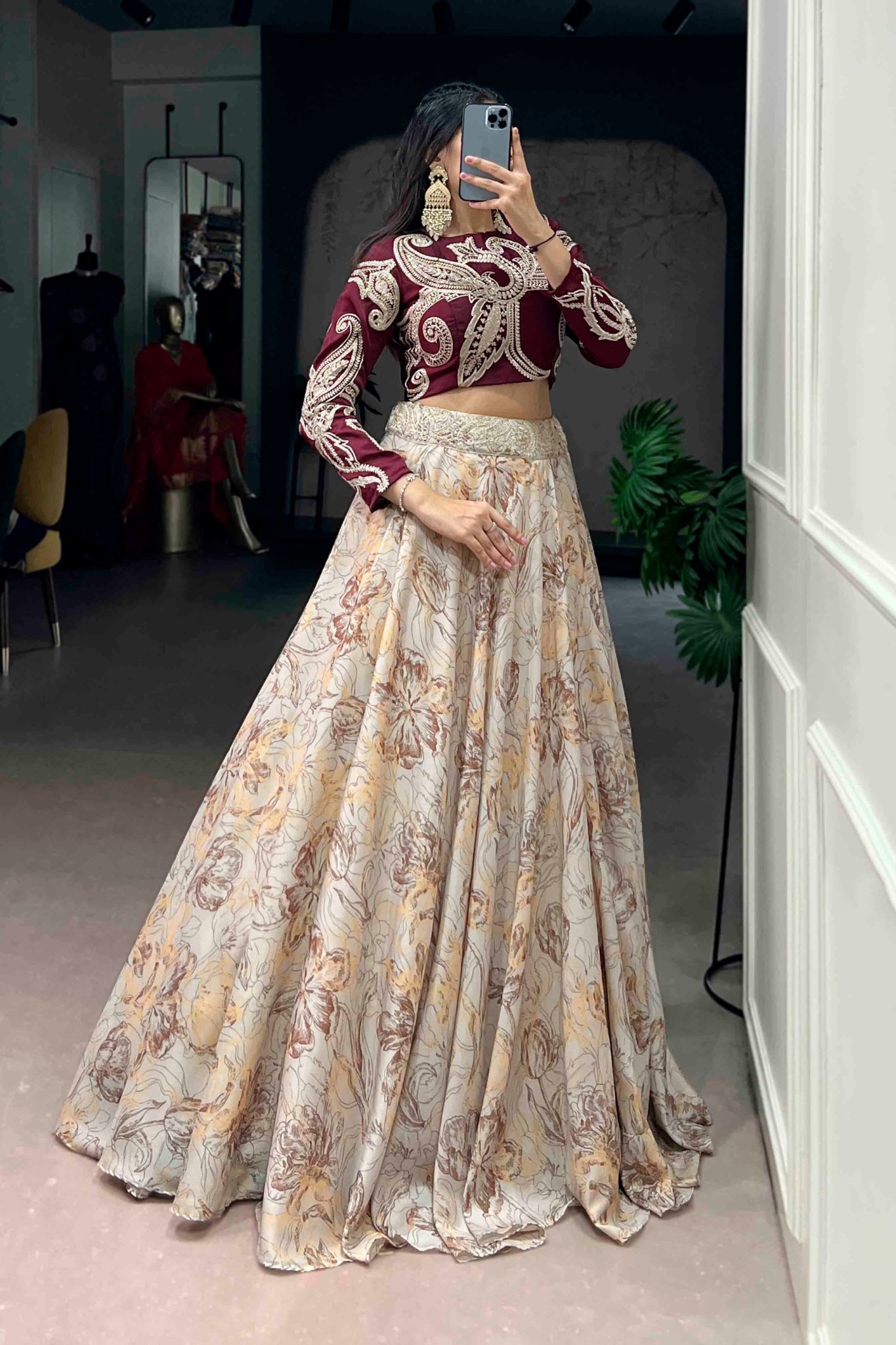 Floral Printed Tasar Silk Lehenga Choli