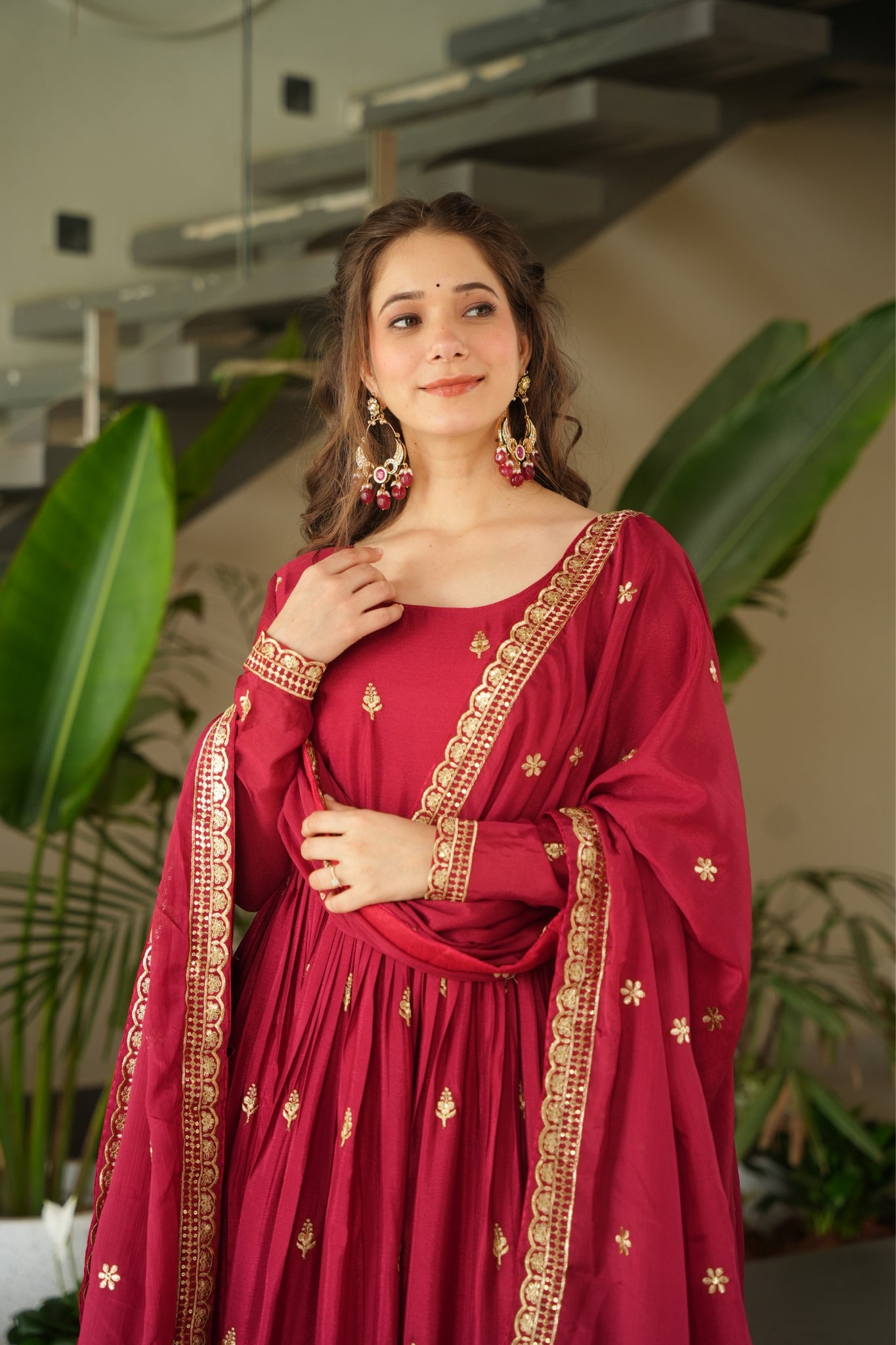 Wedding Designer Embroidered Zari Sequins Work Gown