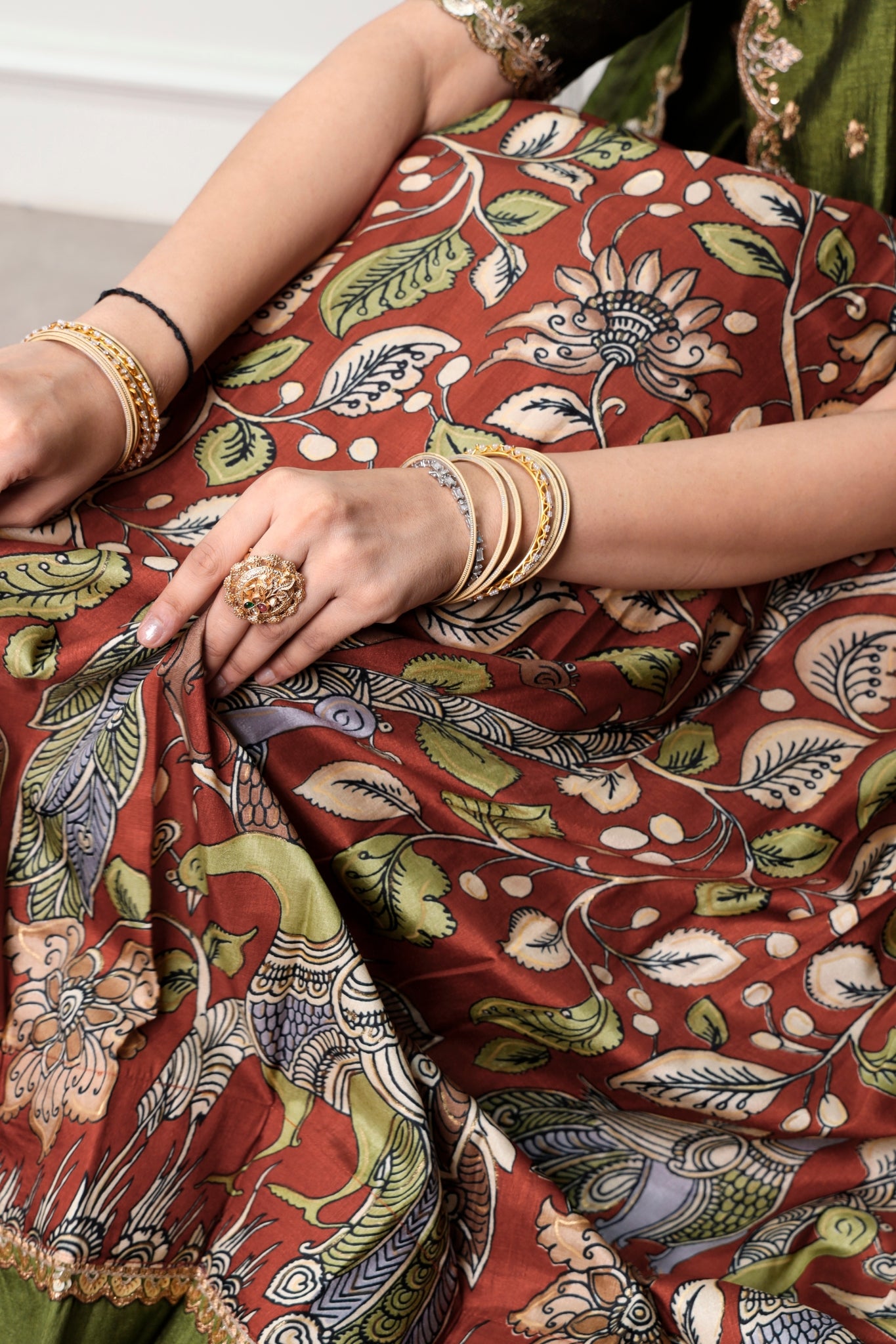 Premium Kalamkari Tasar Silk Lehenga Choli With Embroidered Dupatta