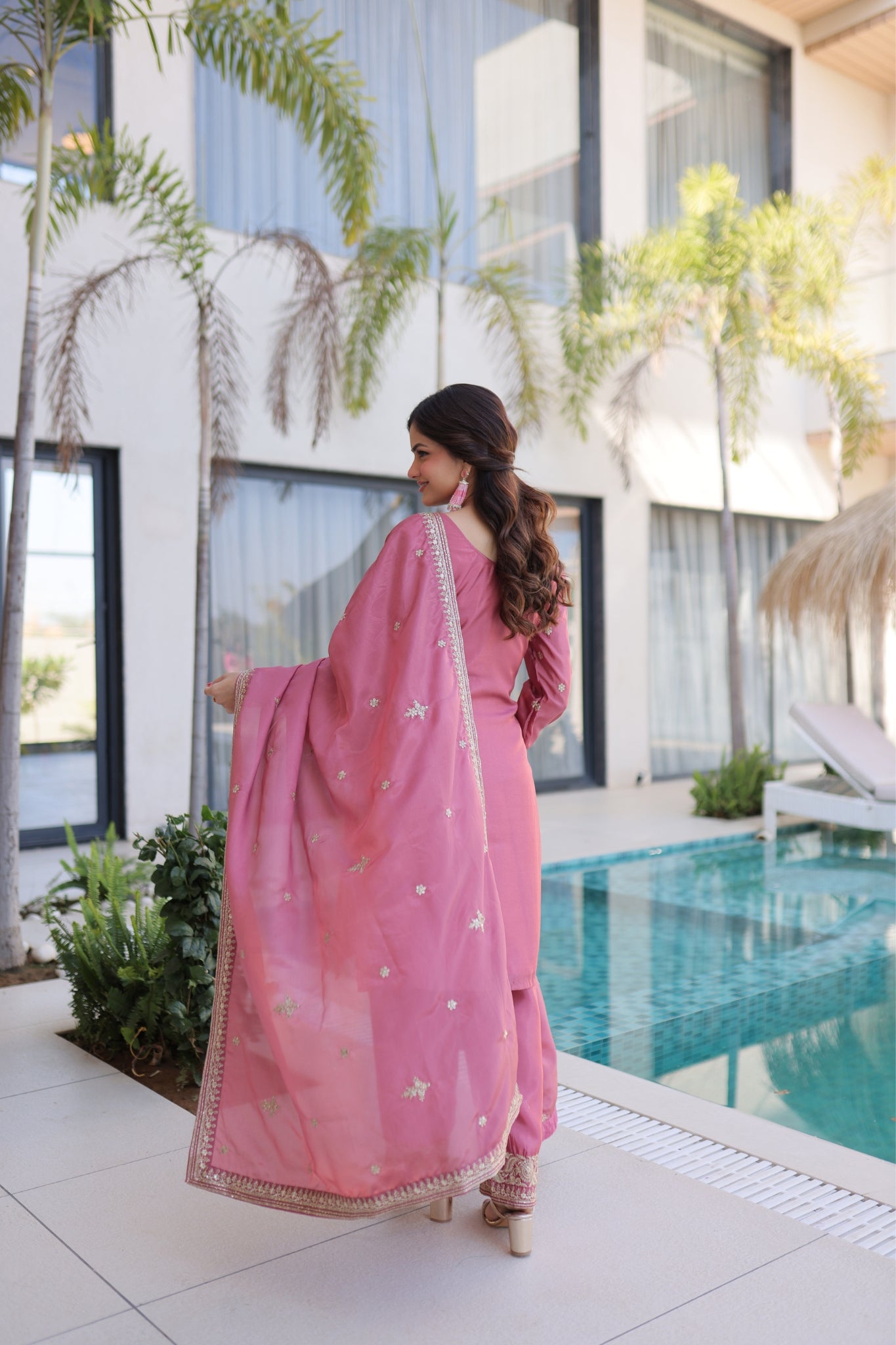 Luxury Ho Silk Designer Multi With Thread Embroidery Suit Set