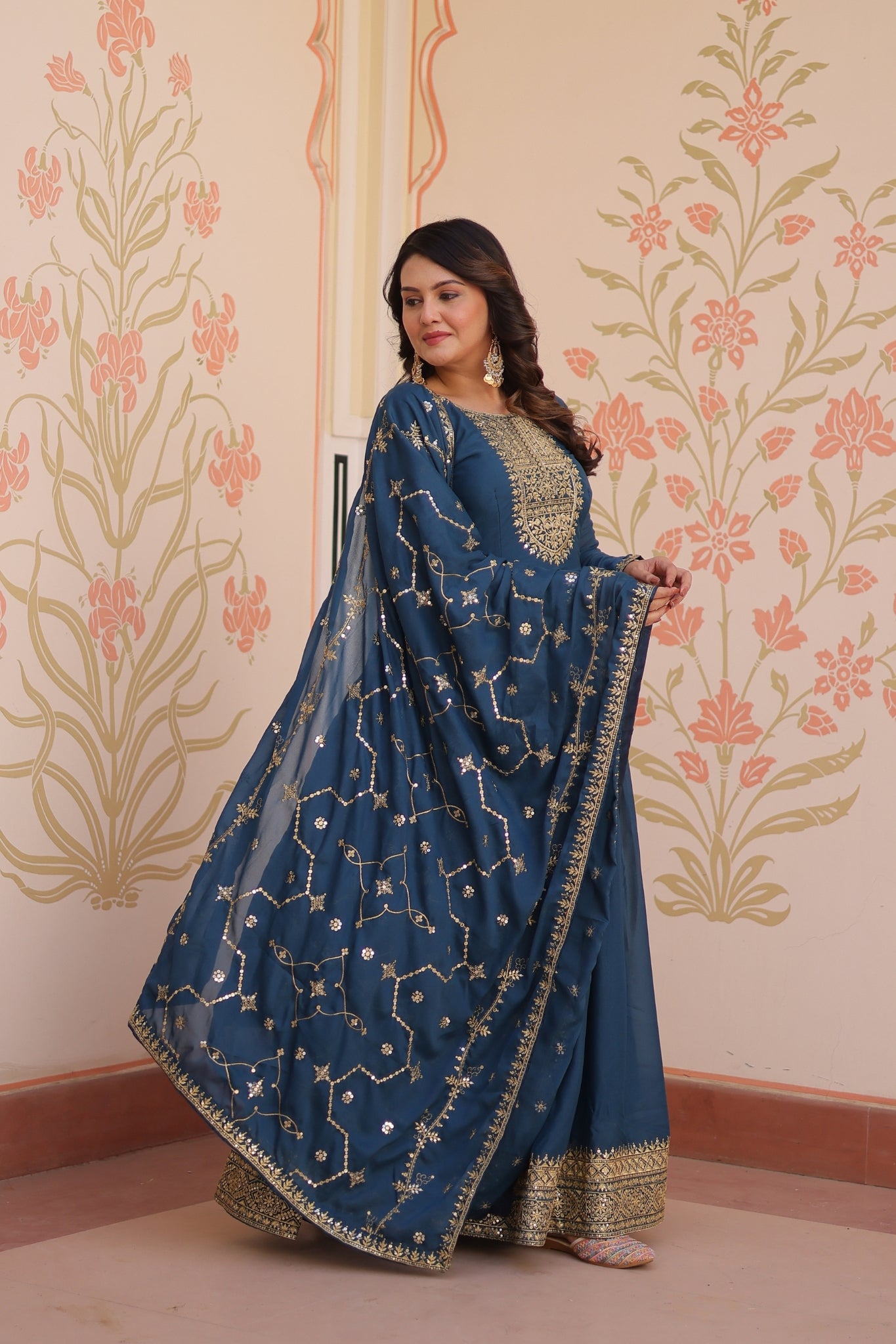 Designer Gown With Zari Sequins Elegance