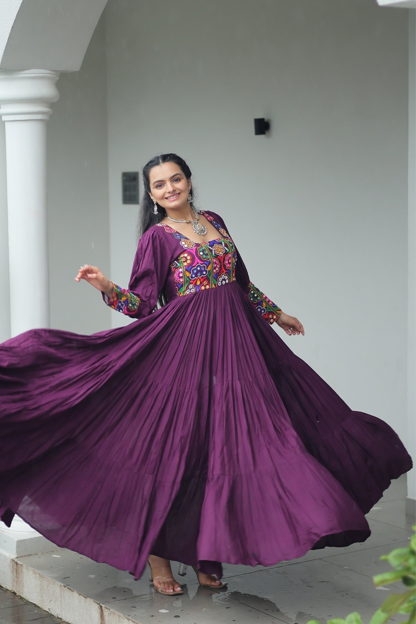 Stunning Navratri Designer Rayon With Gamthi Work Traditional Gown
