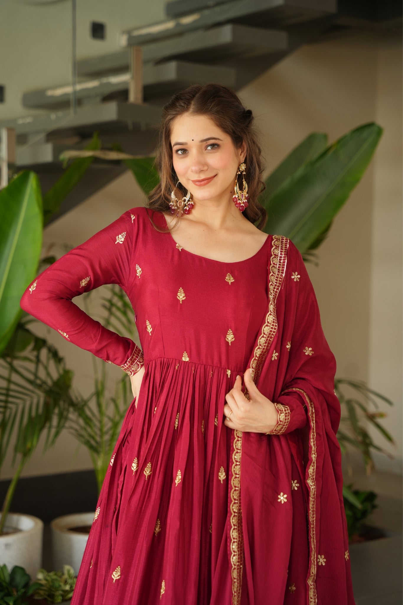 Wedding Designer Embroidered Zari Sequins Work Gown