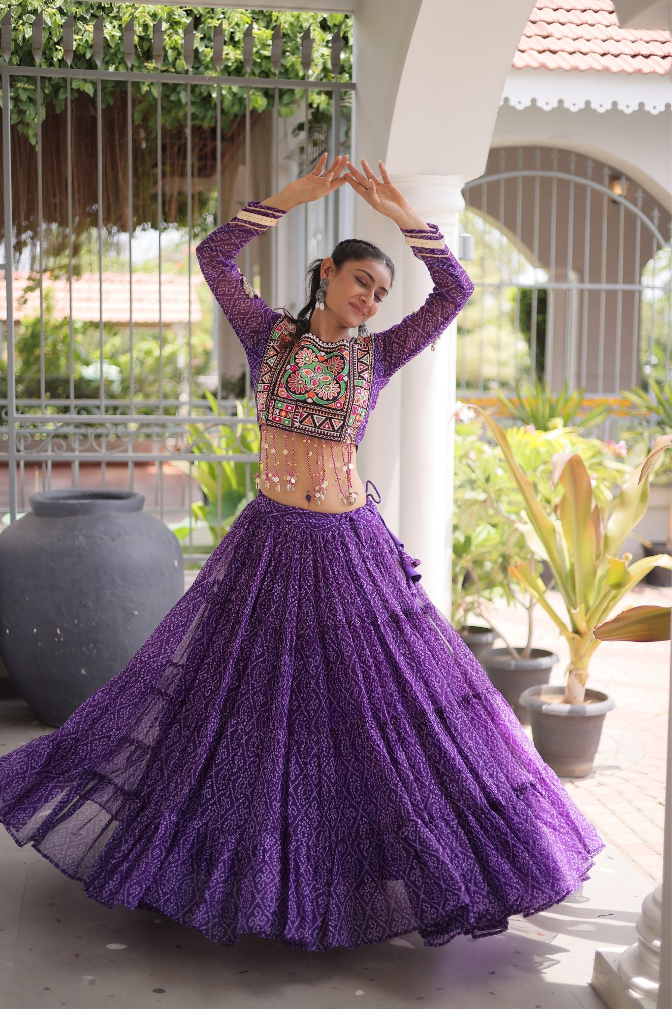 Raasrang Navratri Special Bandhani Print Lehenga Choli for Women with Kutchi Patchwork