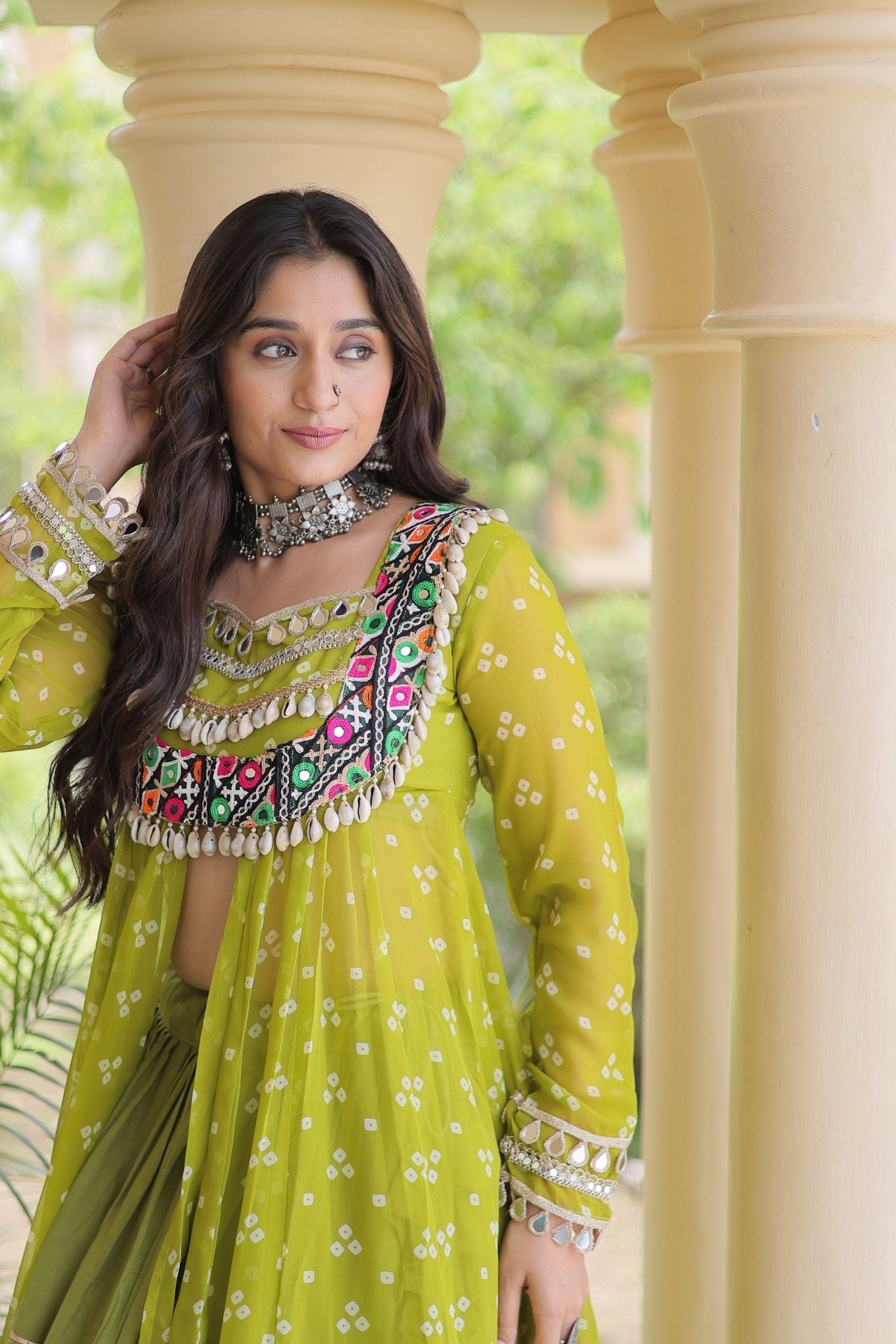 Raasrang Special Navratri Designer Kora Cotton Bandhani Print with Kutchi Patchwork Lehenga Choli