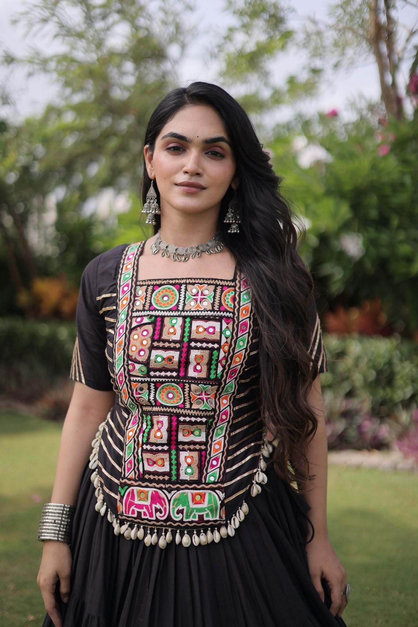 Raasrang Premium Kora Cotton Kutchi Patchwork Navratri Festival Lehenga Choli For Women