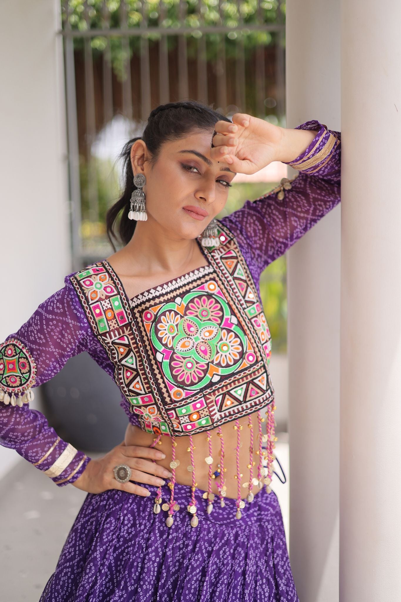Raasrang Navratri Special Bandhani Print Lehenga Choli for Women with Kutchi Patchwork