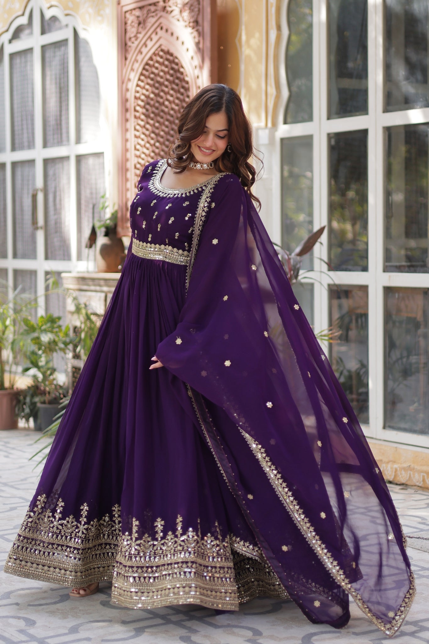 Elegance Luxury Designer Embroidered Work Gown With Dupatta Set