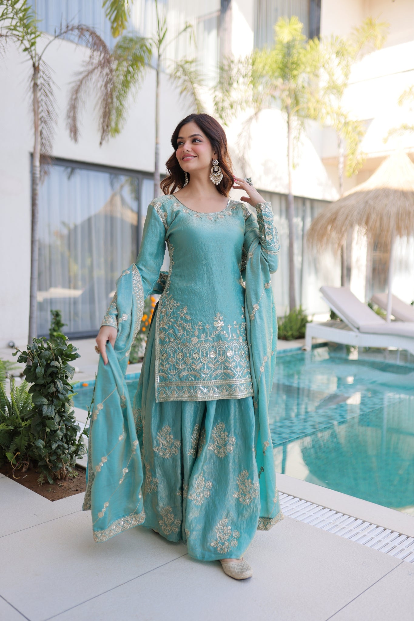 Premium Fendi Crush Designer Zari With Sequins Embroidery Suit Set