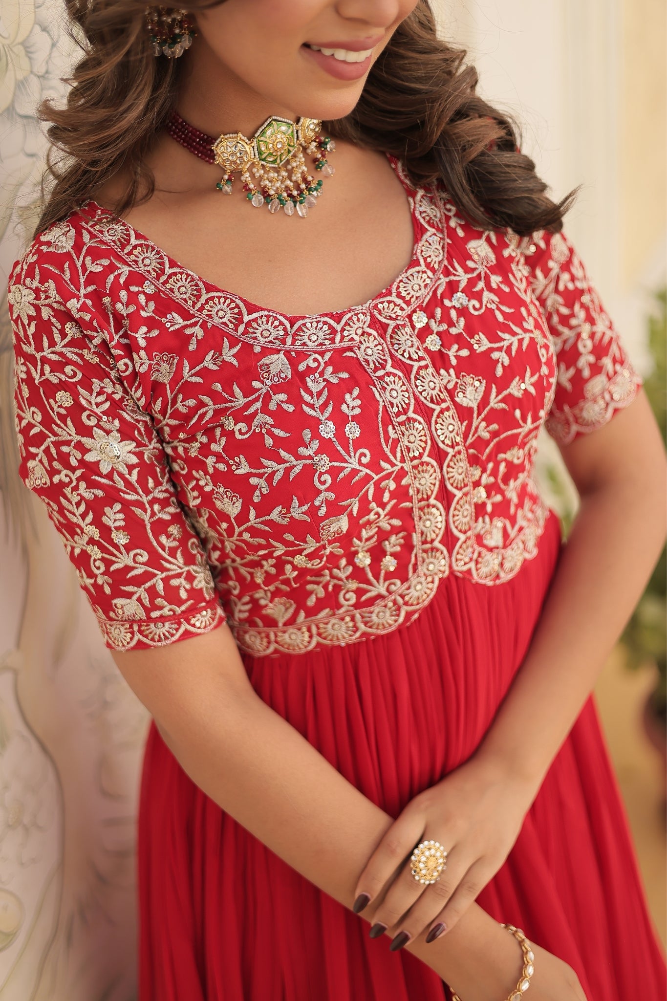 Designer Embroidery Zari Sequins Work Gown Set